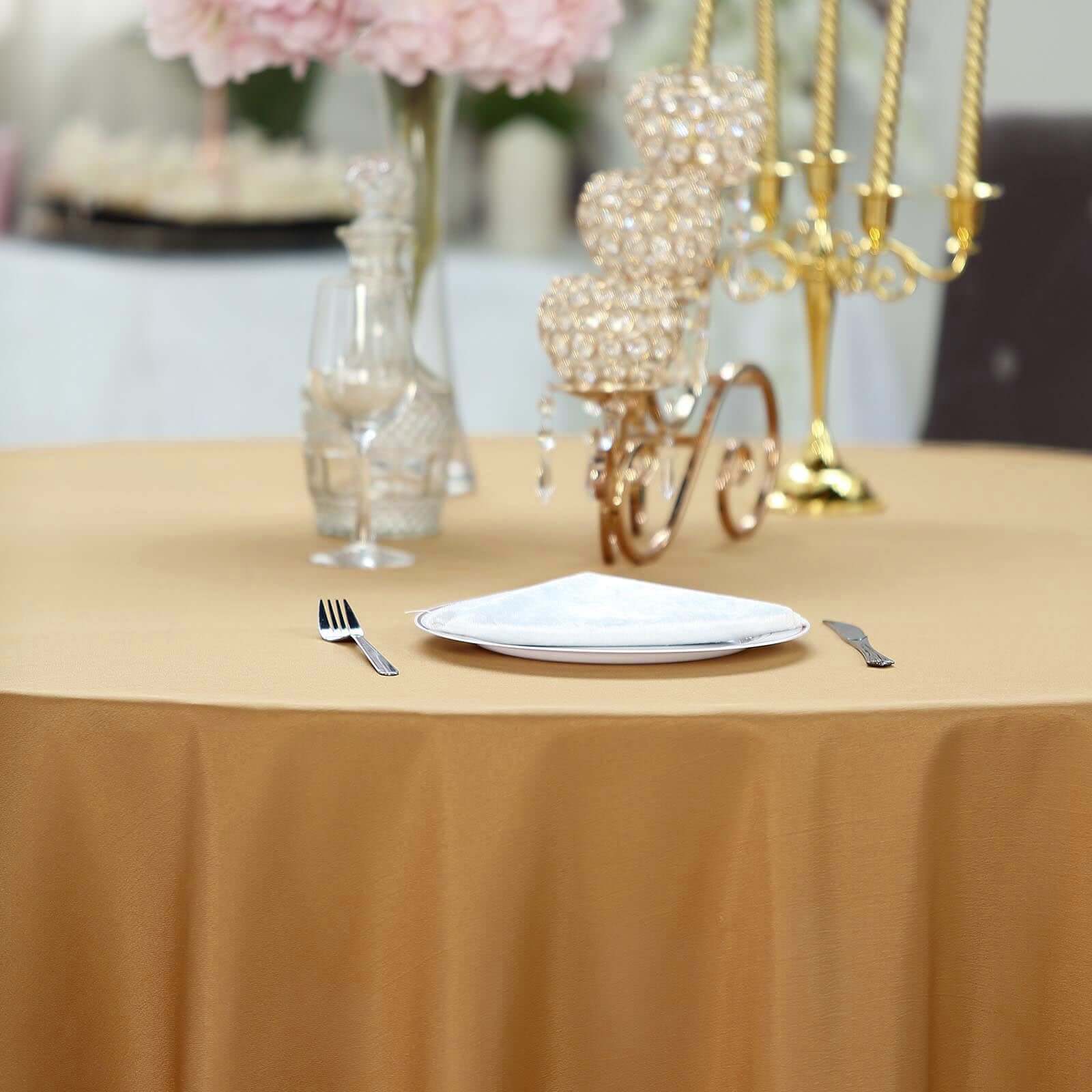 Polyester 120 Round Tablecloth Gold - Seamless Wrinkle-Resistant Design for Weddings