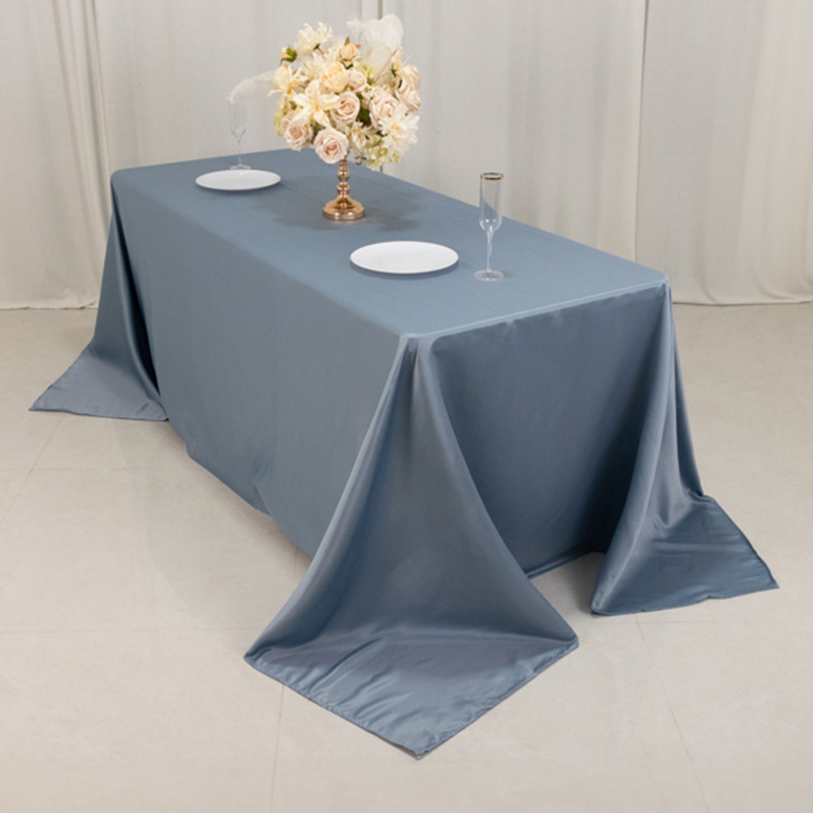 Lamour Satin 90x132 Rectangle Tablecloth Dusty Blue - Soft & Silk-Like Seamless Table Cover