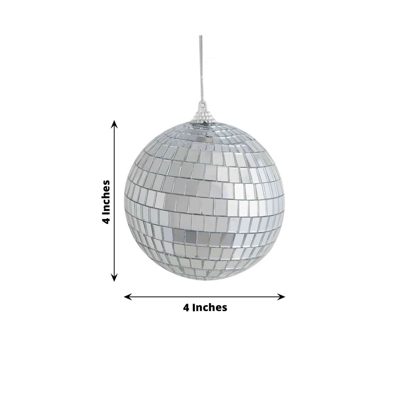 4 Pack 4 Silver Foam Disco Mirror Ball With Hanging Strings, Holiday Christmas Ornaments