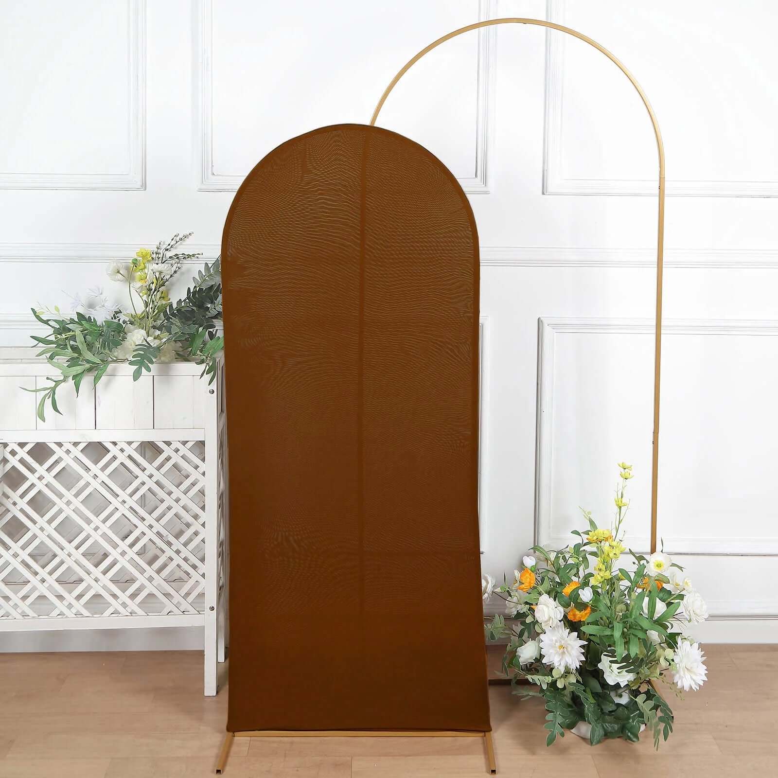 5ft Cinnamon Brown Spandex Fitted Chiara Backdrop Stand Cover For Round Top Wedding Arch