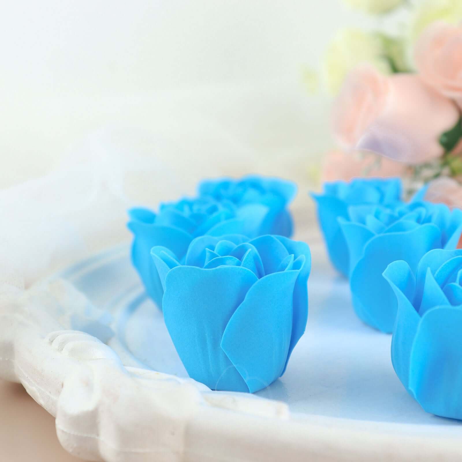 6 Pcs Turquoise Scented Rose Soap Heart Shaped Party Favors With Gift Box And Ribbon