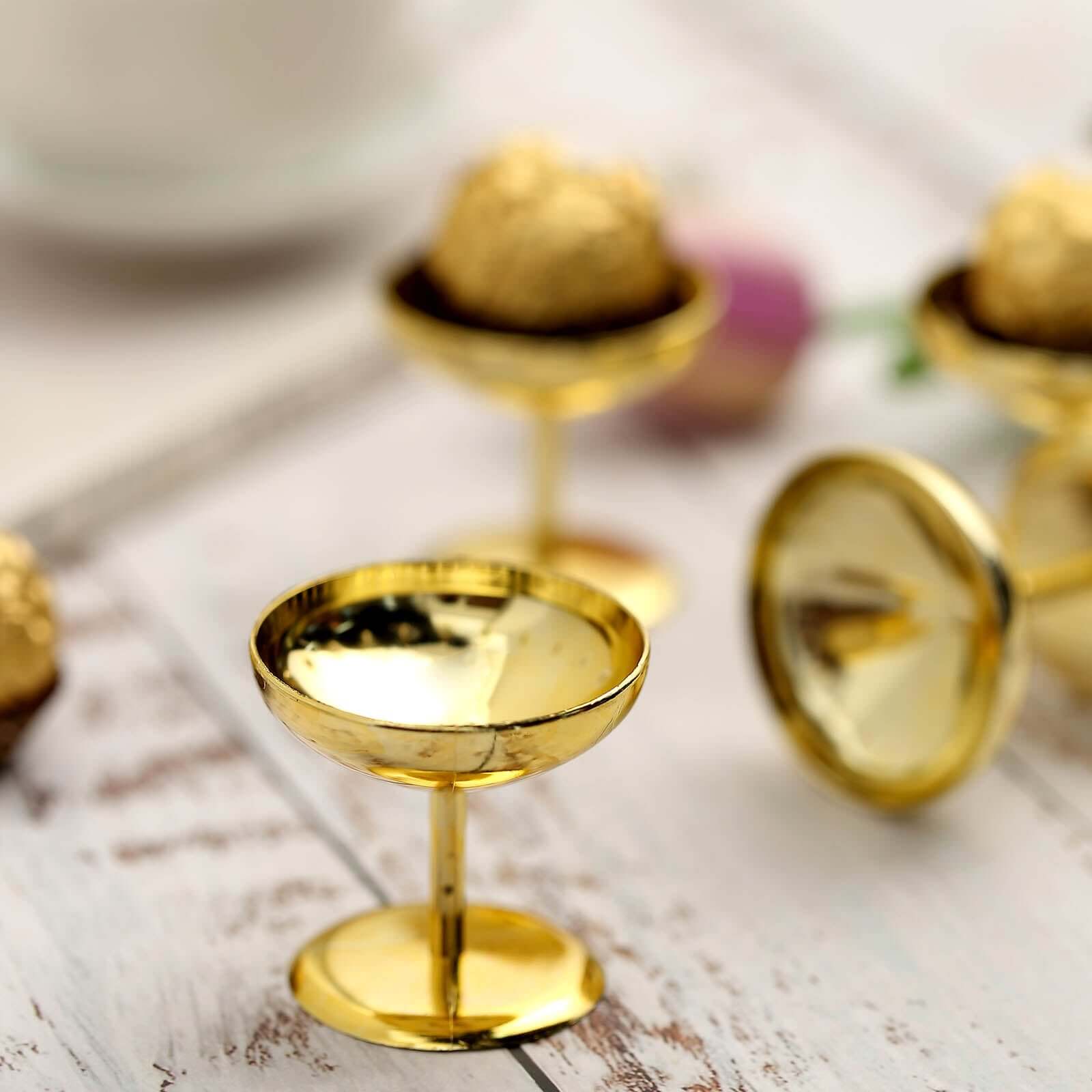 12-Pack Plastic Dessert Cup Candy Dishes Gold - Decorative Mini Pedestal Stands for Treats 2