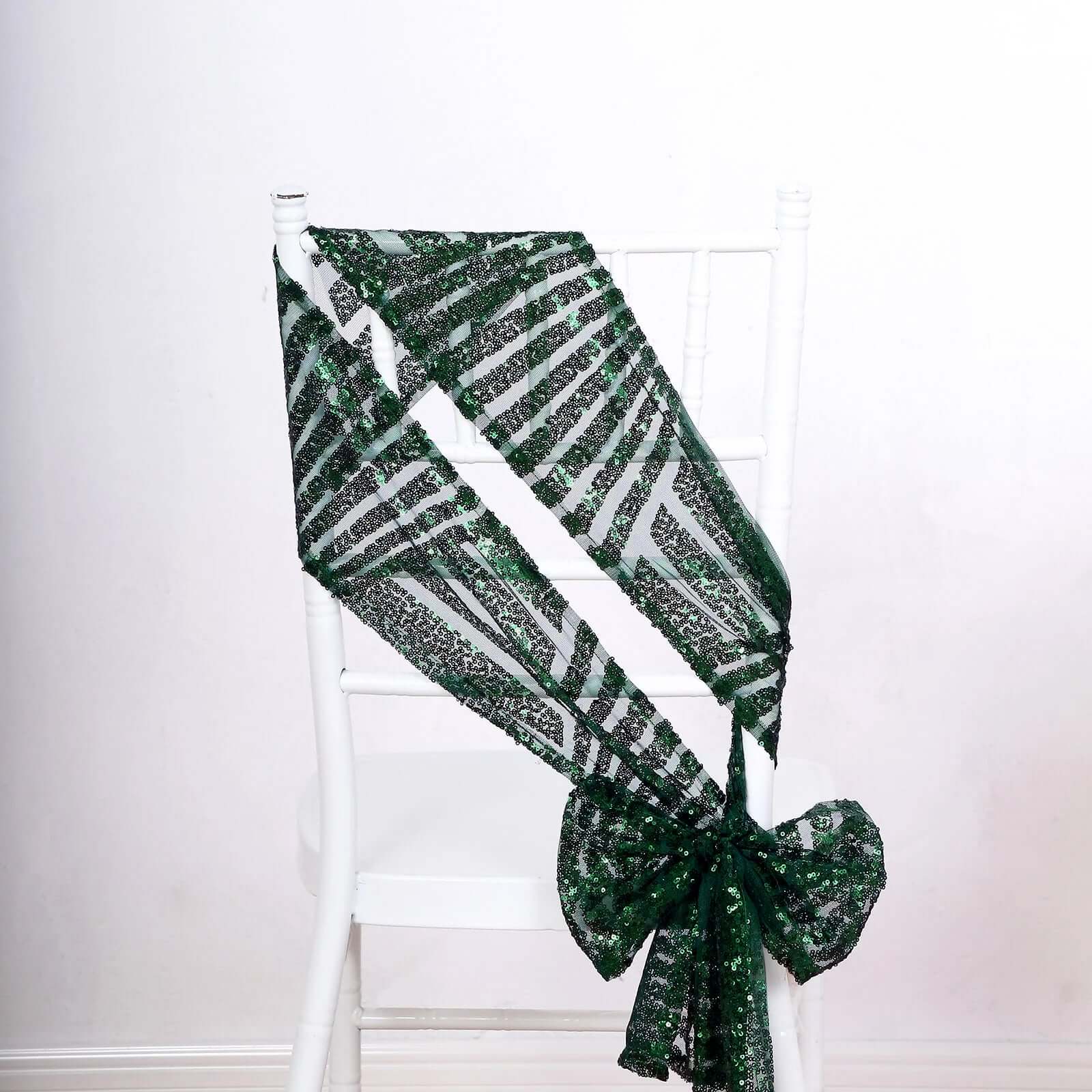 5 Pack Glitz Sequin Chair Sashes with Geometric Diamond Design 6x88 Hunter Emerald Green