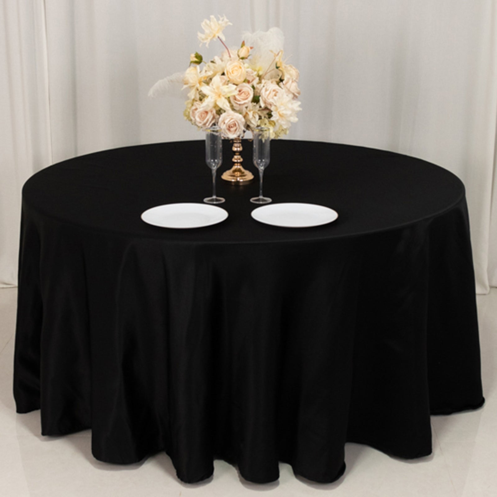 Lamour Satin 120 Round Tablecloth Black - Seamless Table Cover with Soft Tempered Sheen for Upscale Gatherings