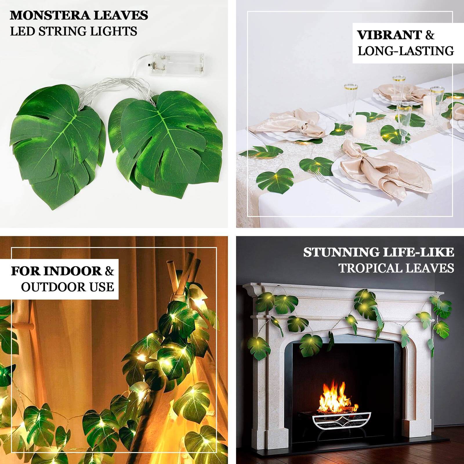 10ft Warm White LED Artificial Tropical Palm Leaf Vine String Lights, Wall Hanging Monstera Leaves Garland