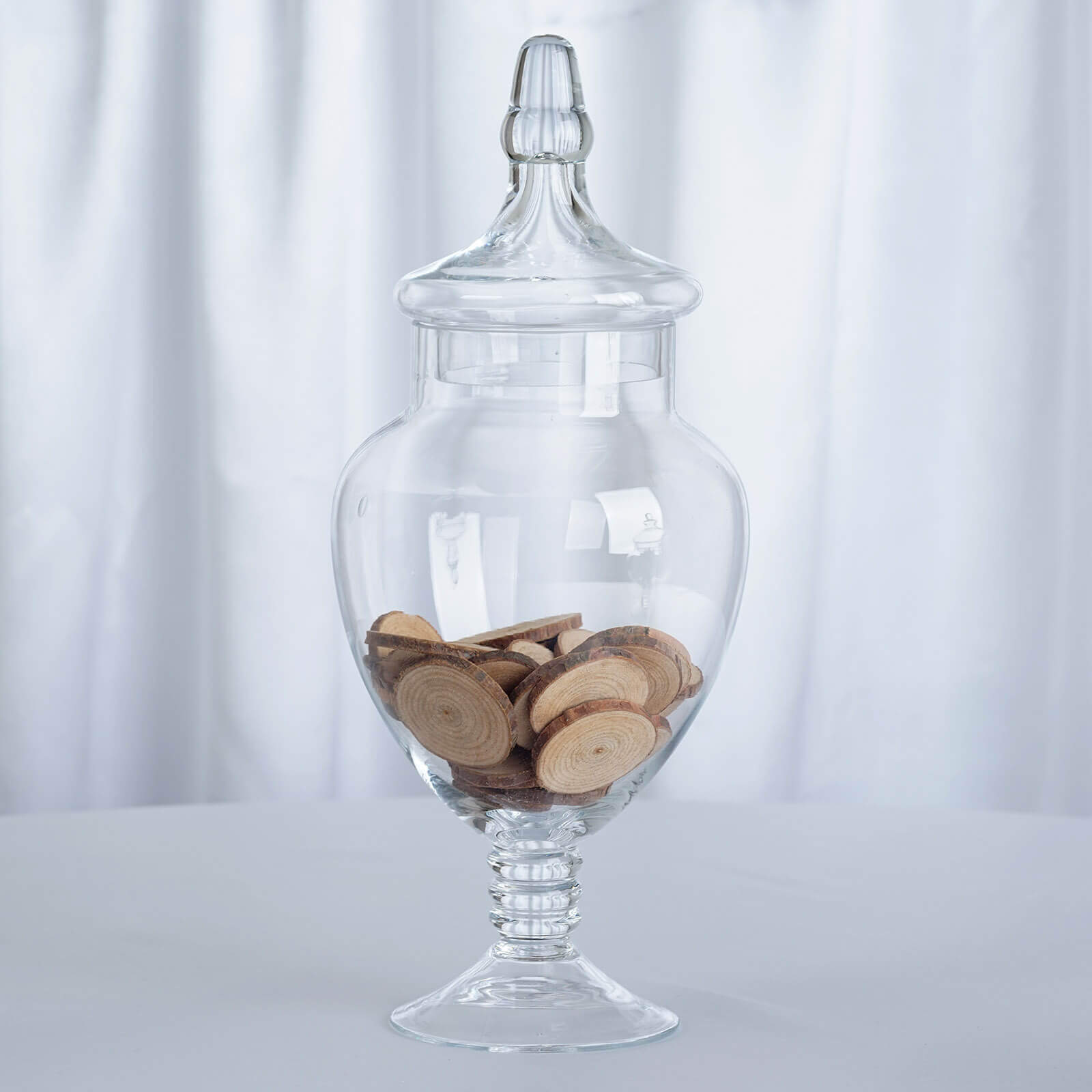 Set of 3 Glass Candy Jars Pedestal Apothecary Design Clear with Snap-On Lids - Stylish Party Favor Containers 10/12/14