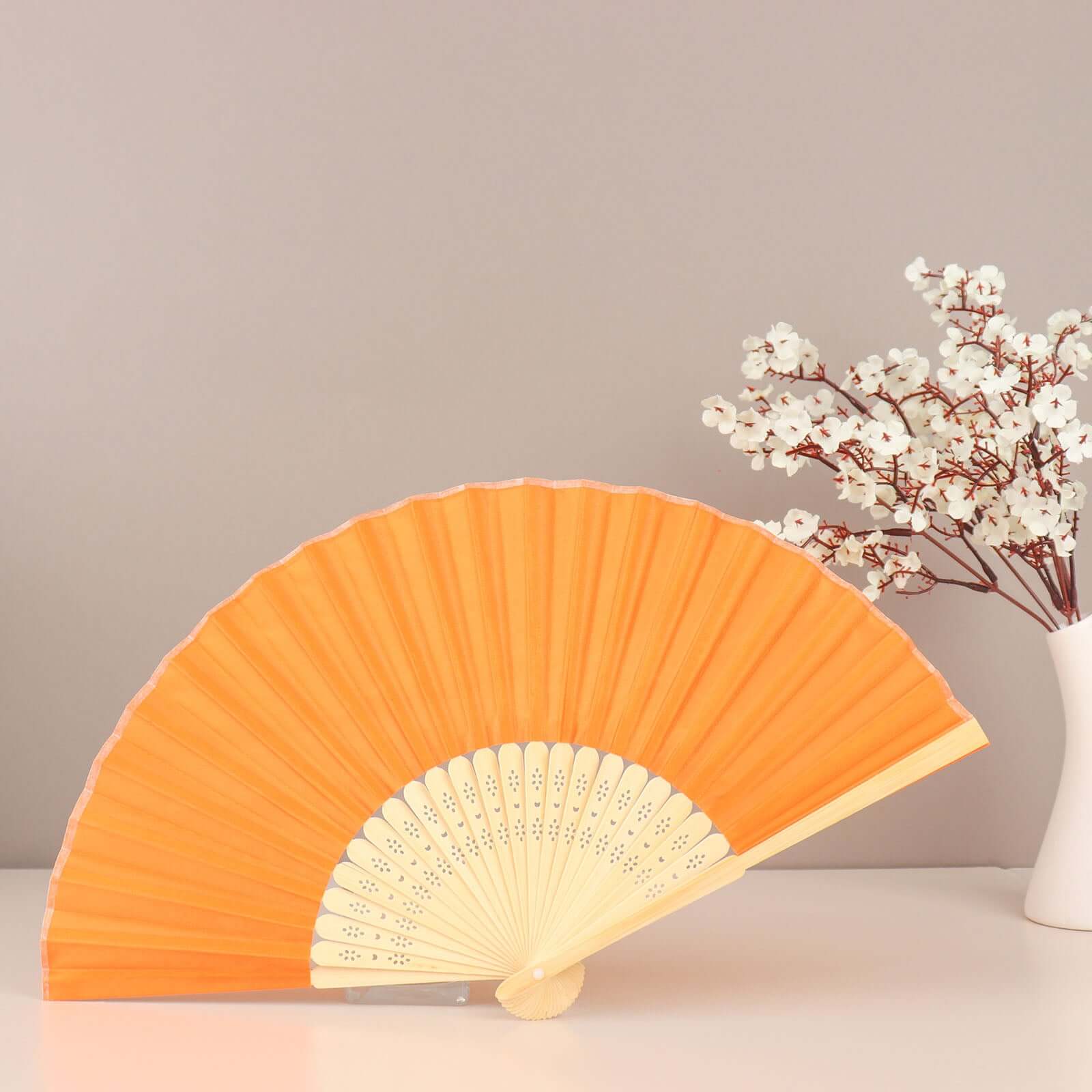 5 Pack Orange Asian Silk Folding Fans Party Favors, Oriental Folding Fan Favors