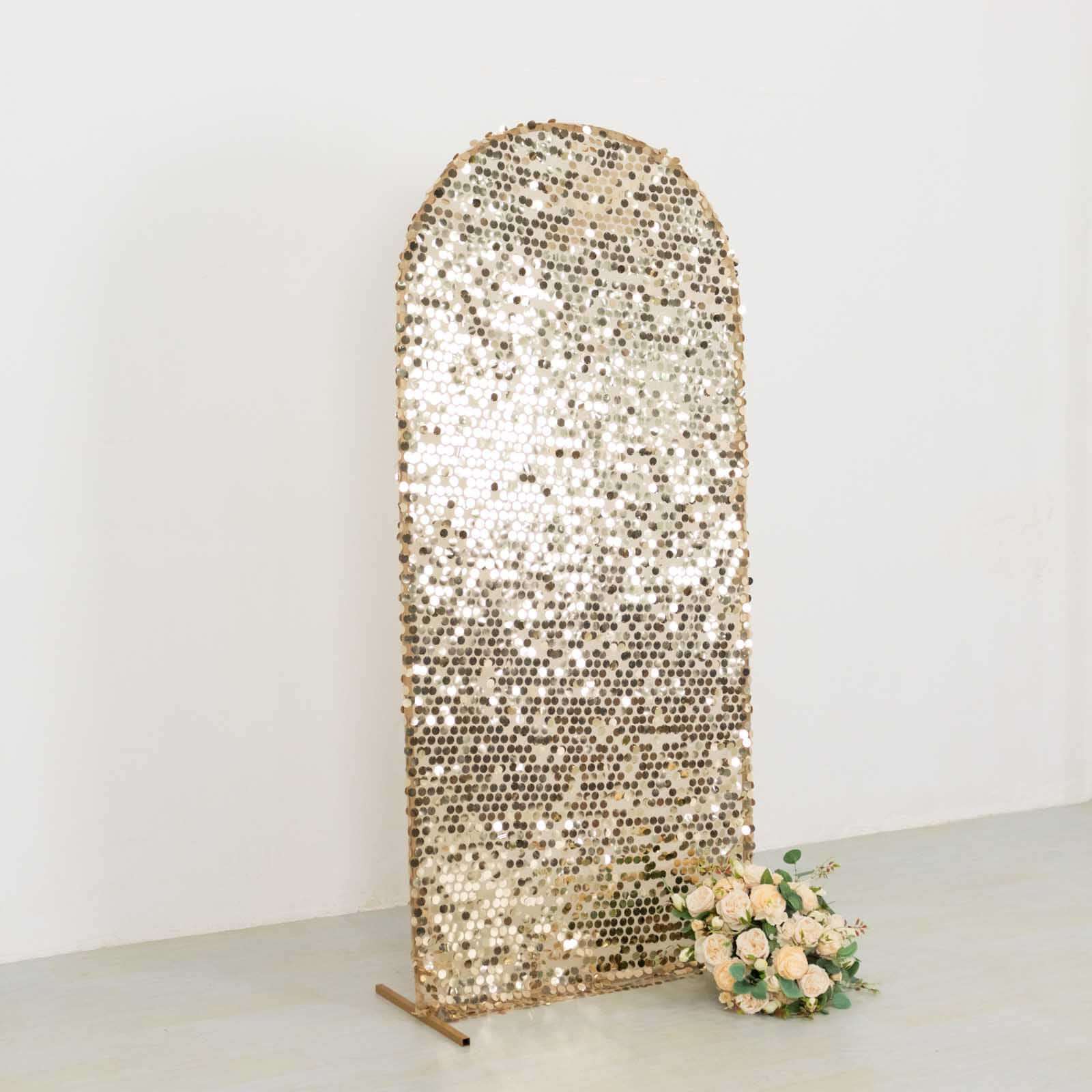 6ft Sparkly Champagne Big Payette Sequin Fitted Wedding Arch Cover for Round Top Chiara Backdrop Stand