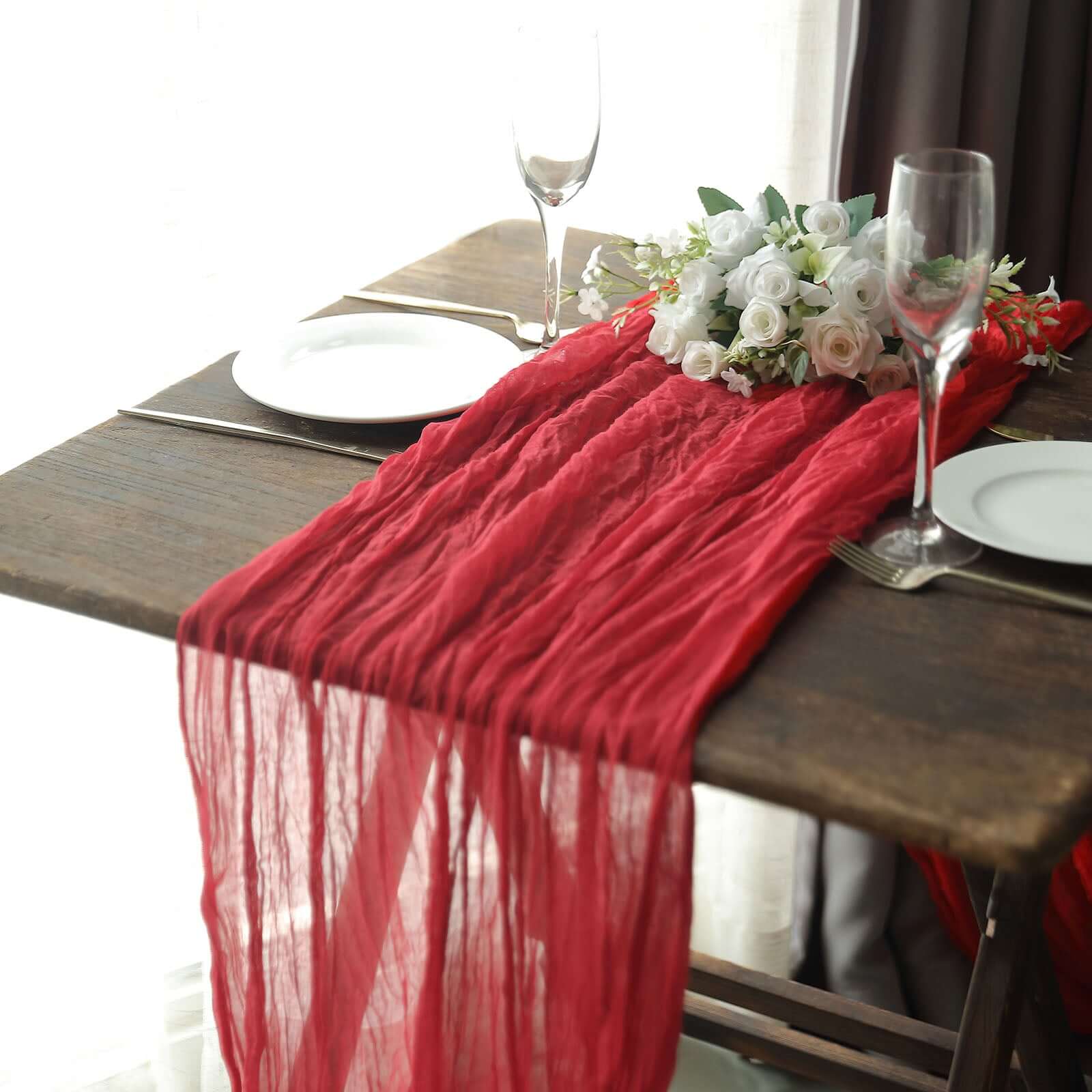 Gauze Cheesecloth 10ft Table Runner Red - Rustic Boho Style