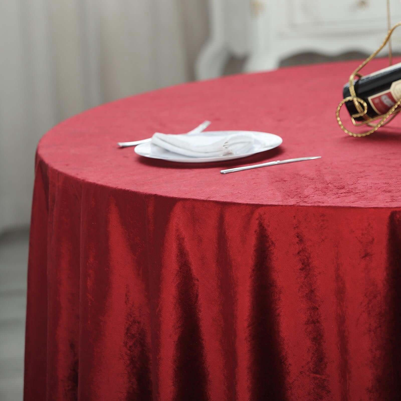 Premium Velvet 120 Round Tablecloth Burgundy - Reusable Soft & Seamless Table Cover