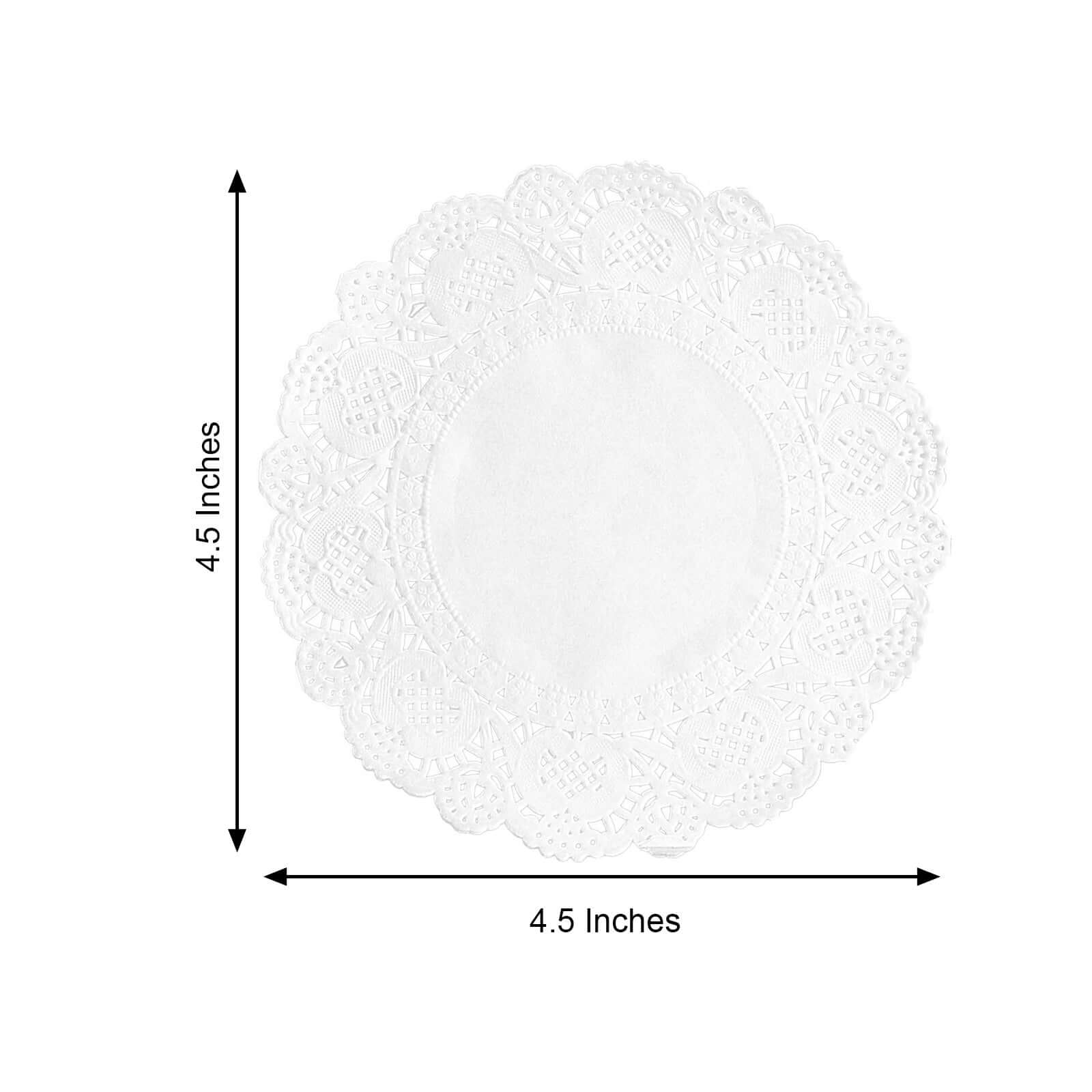 100 Pcs Paper 4 Round Placemats in White - Food Grade Lace Paper Doilies for Dessert Display & Table Decor