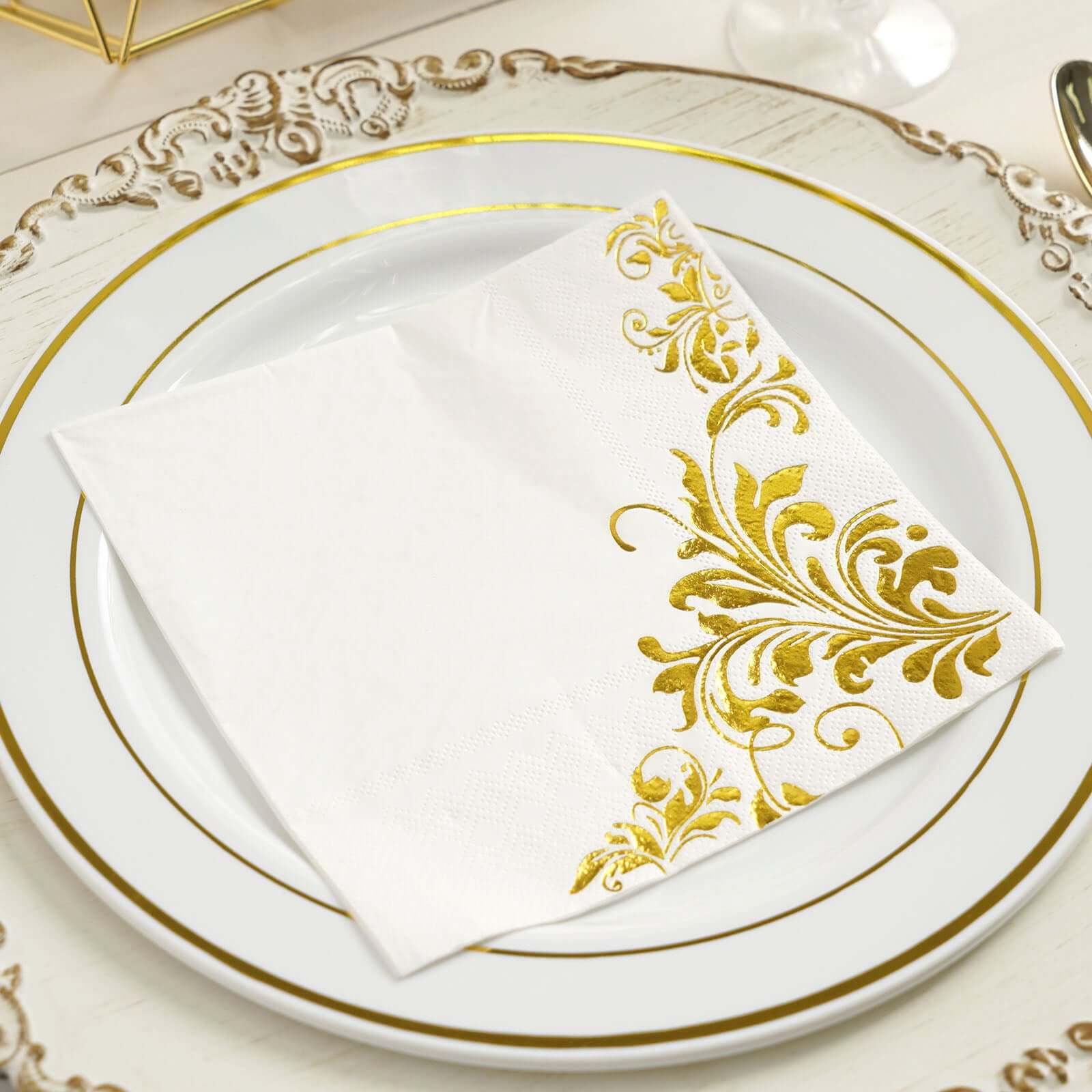 20-Pack Paper Dinner Napkins with Floral Design Metallic Gold - Disposable 3 Ply Cocktail Napkins for Weddings