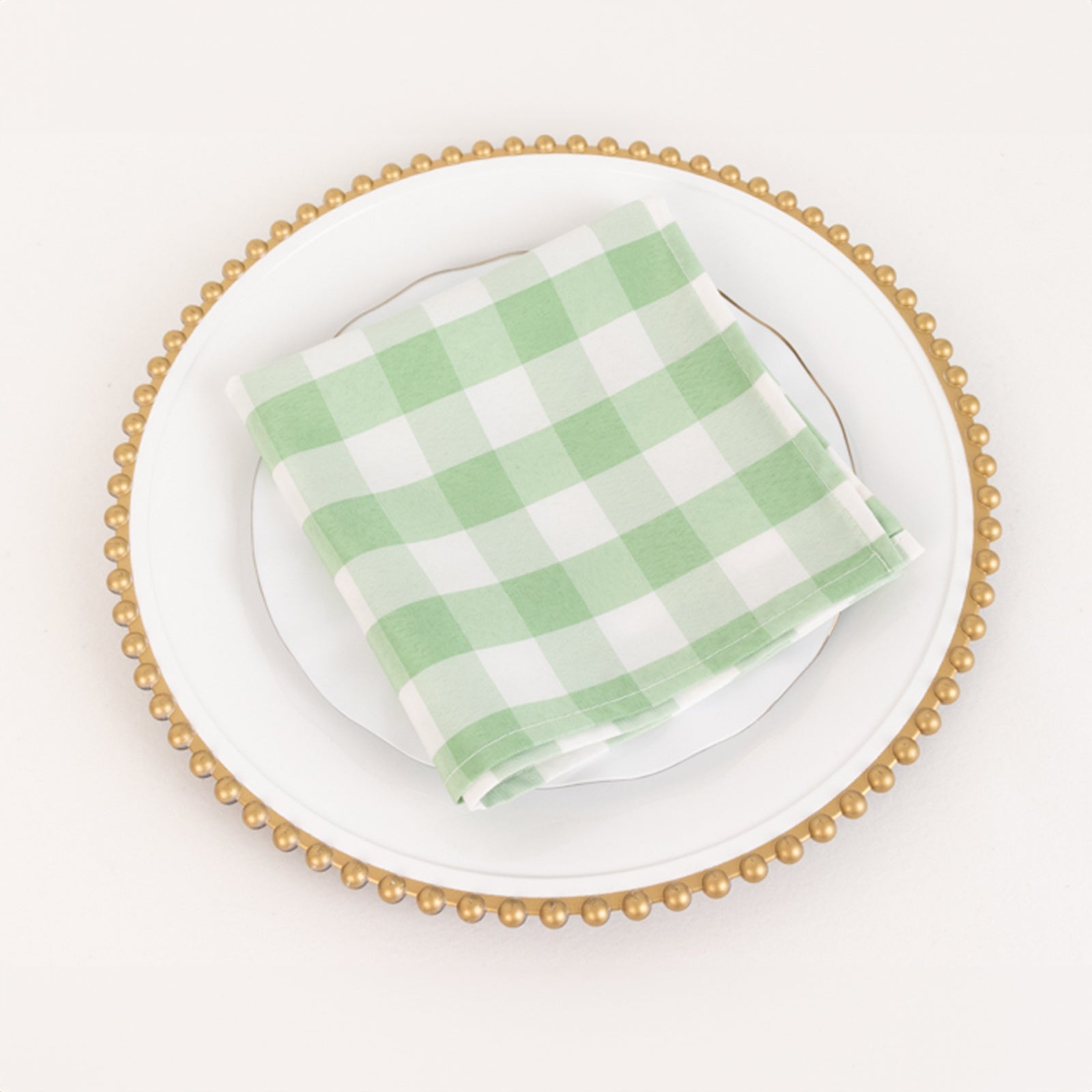 5 Pack Polyester 15x15 Napkins Sage Green/White Buffalo Plaid Gingham Style Cloth Napkins