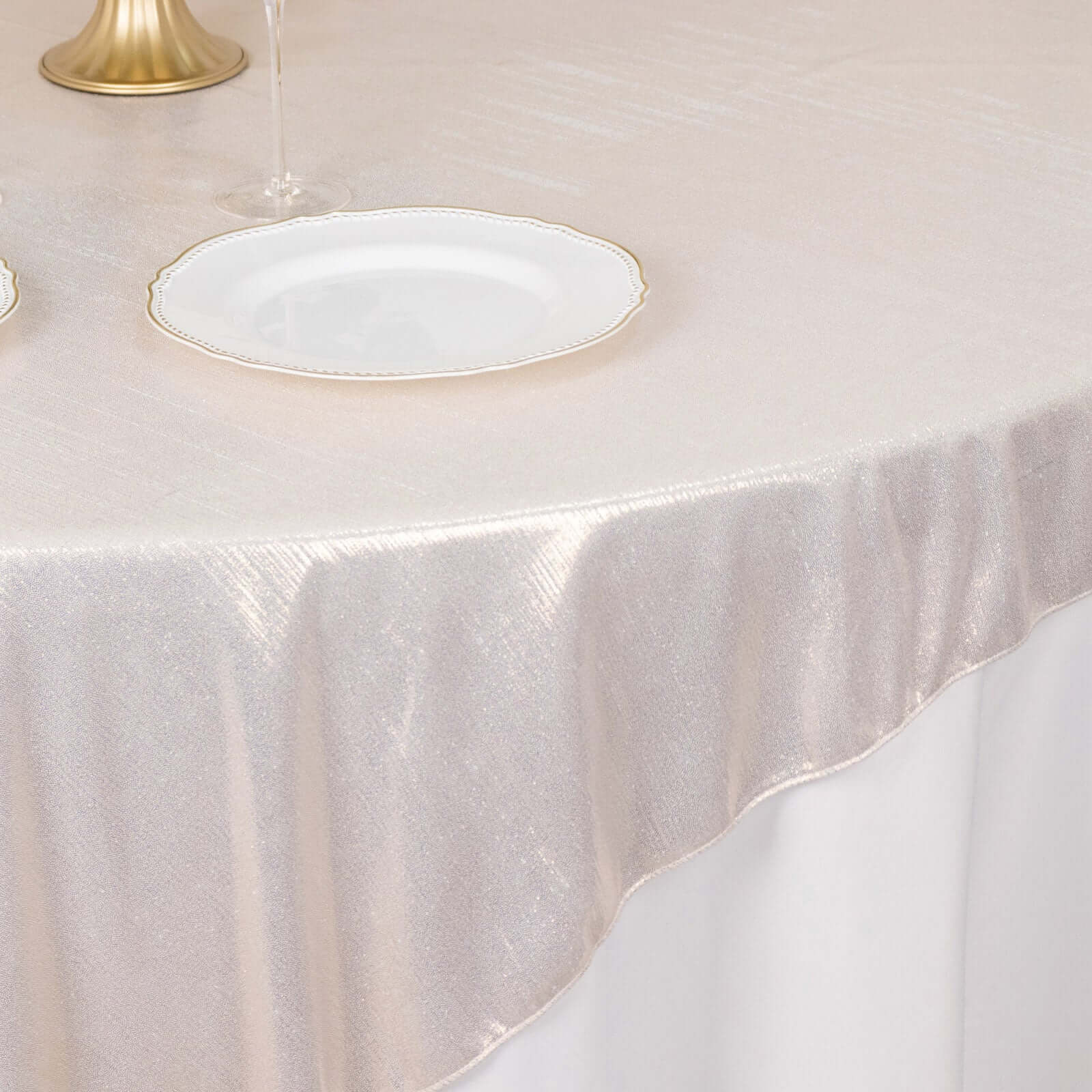 Polyester 72x72 Table Overlay Square Tablecloth Beige - Sequin Dots Wrinkle-Free Table Cover