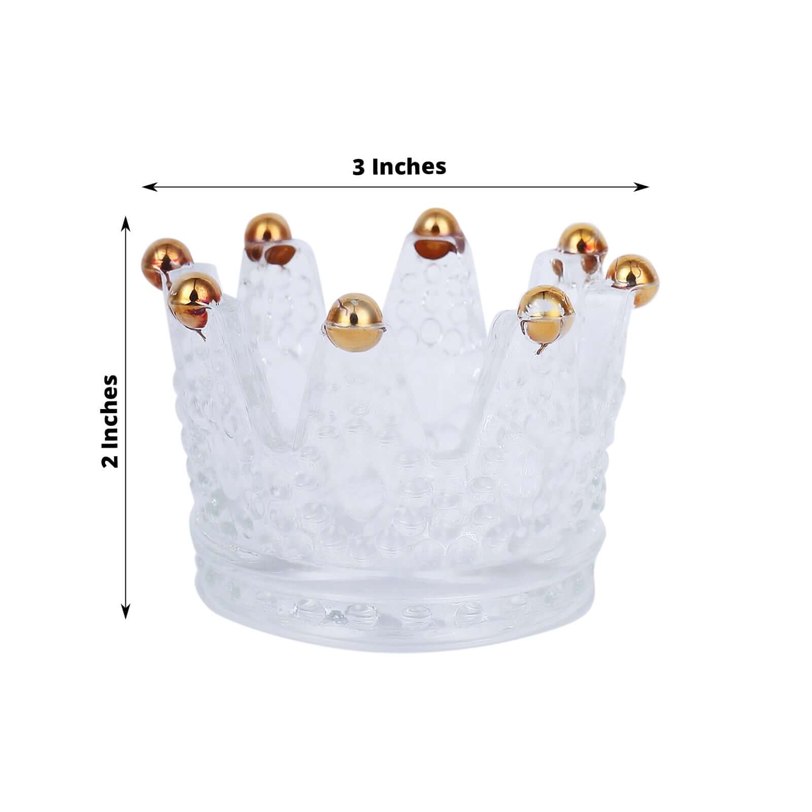 6-Pack Glass Crown Votive Candle Holders Clear Crystal Design with Gold Beaded Tips - Tea Light Holders 3x2