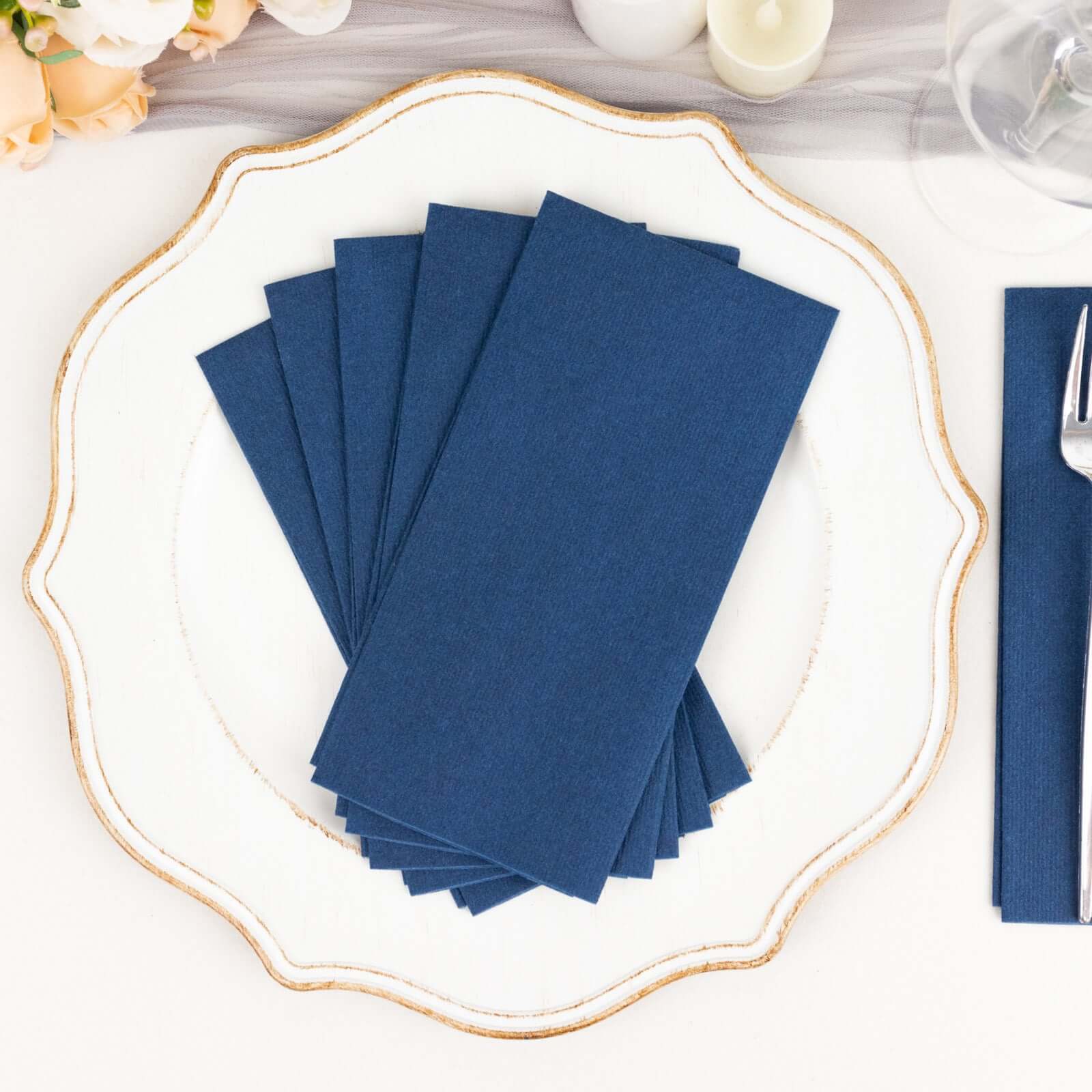 20-Pack Paper Linen-Like Napkins Navy Blue - Disposable Hygienic Airlaid Guest Towels 8.5x4