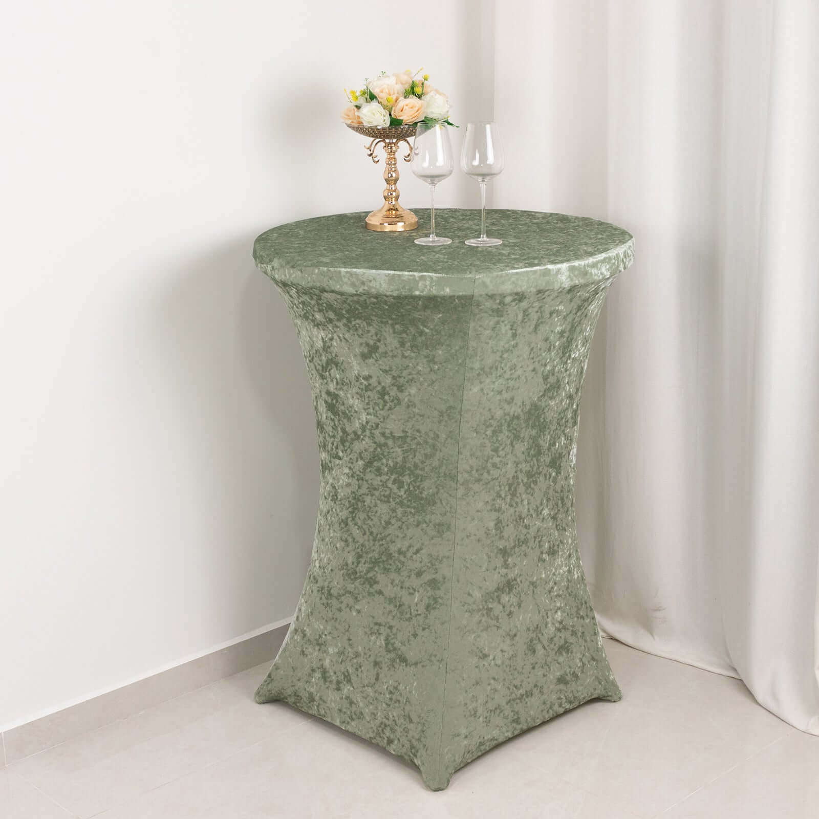 Crushed Velvet Spandex 32 Round Cocktail Table Cover Sage Green Smooth Highboy Tablecloth