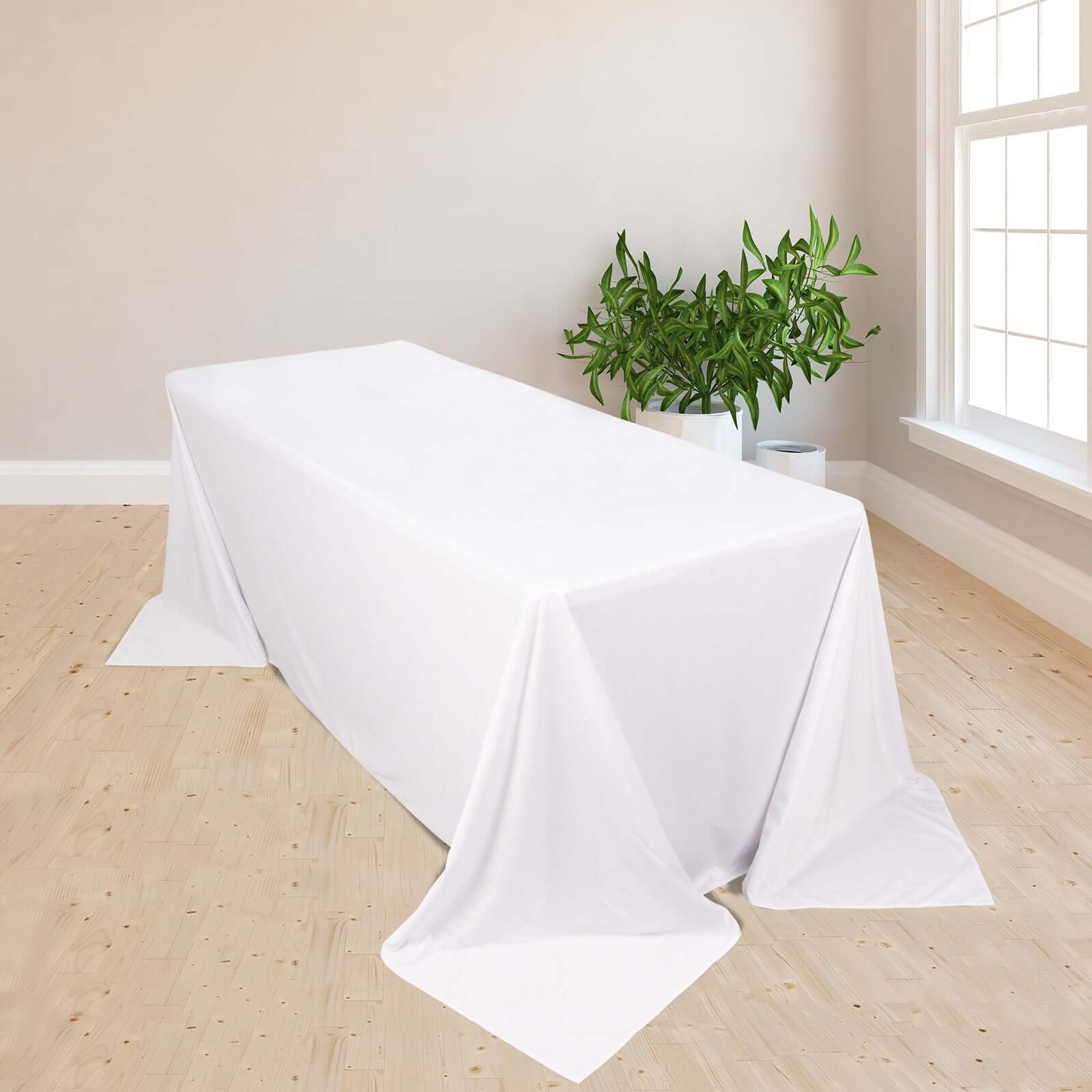 Premium Scuba Rectangular 90x132 Tablecloth White - Wrinkle Free, Stain Resistant & Seamless Table Cover for Weddings and Parties