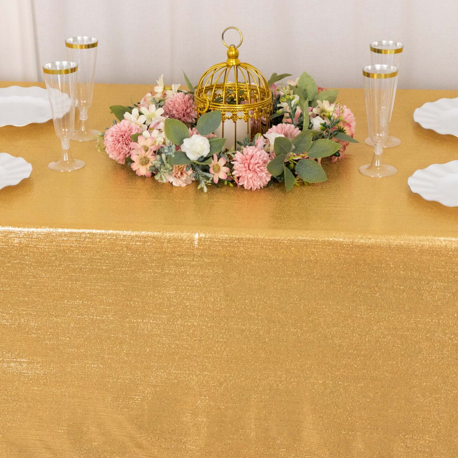 Sequin Dots Polyester 60x126 Rectangle Tablecloth Shimmering Gold - Wrinkle Free & Sparkling Table Cover for Stylish Event Decor