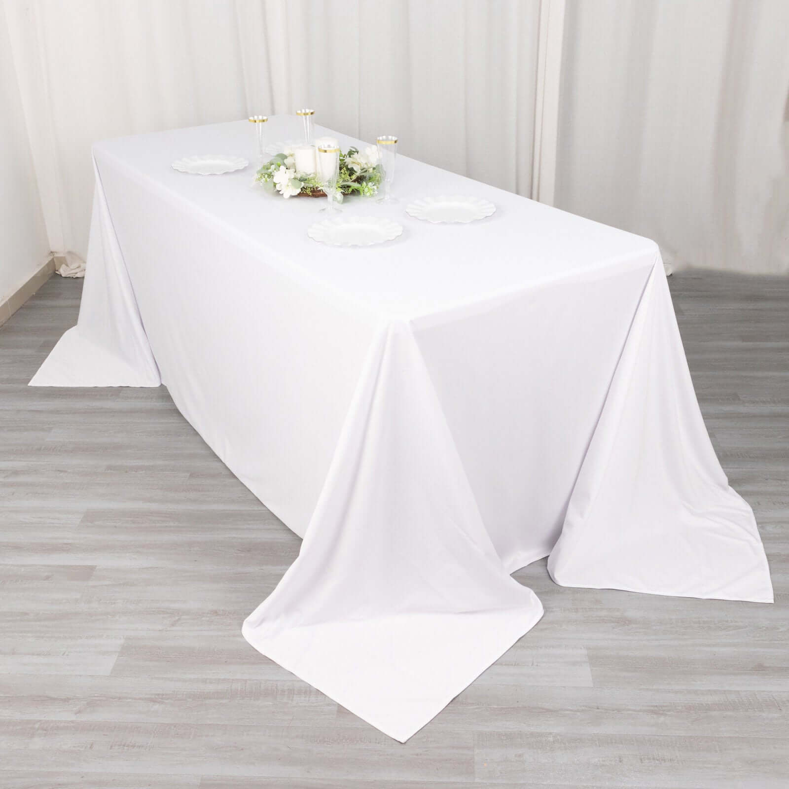 Premium Scuba Rectangular 90x132 Tablecloth White - Wrinkle Free, Stain Resistant & Seamless Table Cover for Weddings and Parties