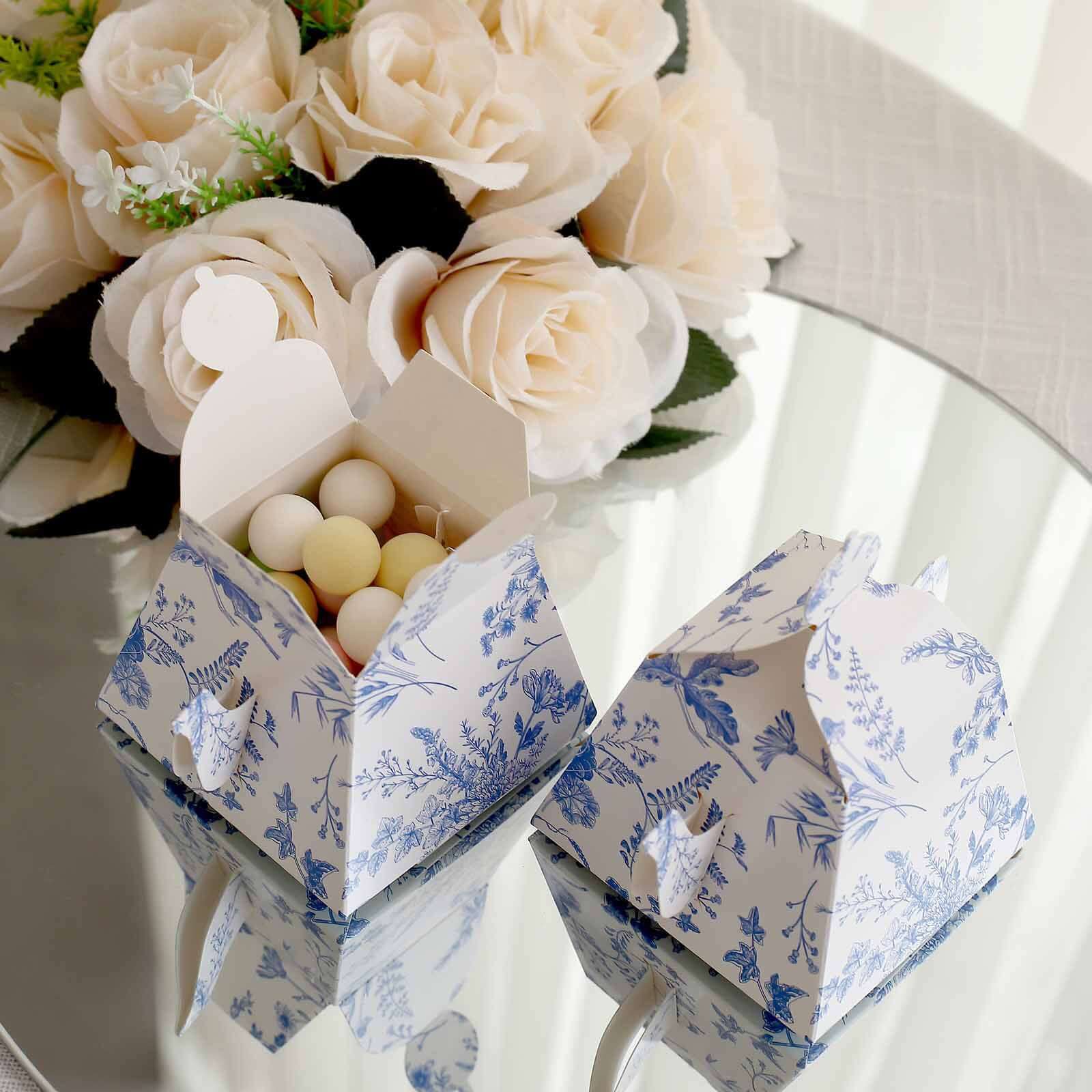 25 Pack White Blue Mini Teapot Party Favor Boxes in French Toile Pattern, Tea Time Gift Boxes - 5x4