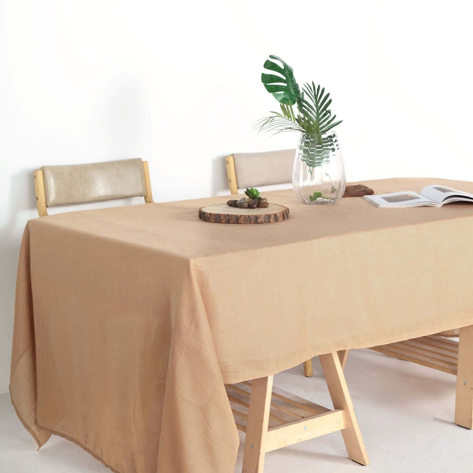 Faux Linen 60x126 Rectangular Tablecloth Natural - Slubby Textured & Wrinkle Resistant for Weddings and Special Events