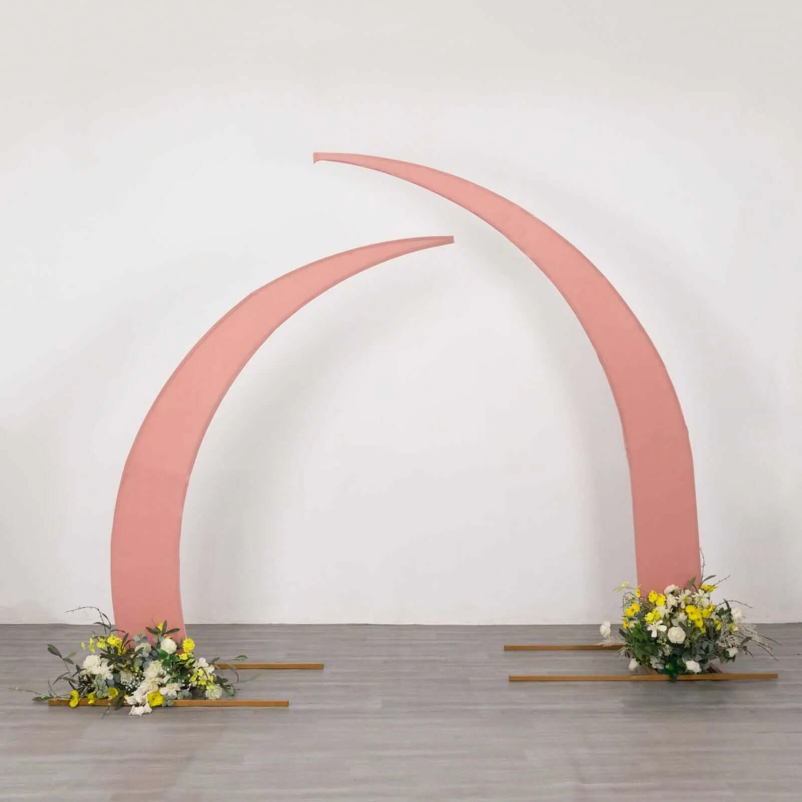 Set of 2 Dusty Rose Spandex Half Crescent Moon Backdrop Stand Covers, Custom Fitted Wedding Arch Cover for Curved Arbor Flower Balloon Frame