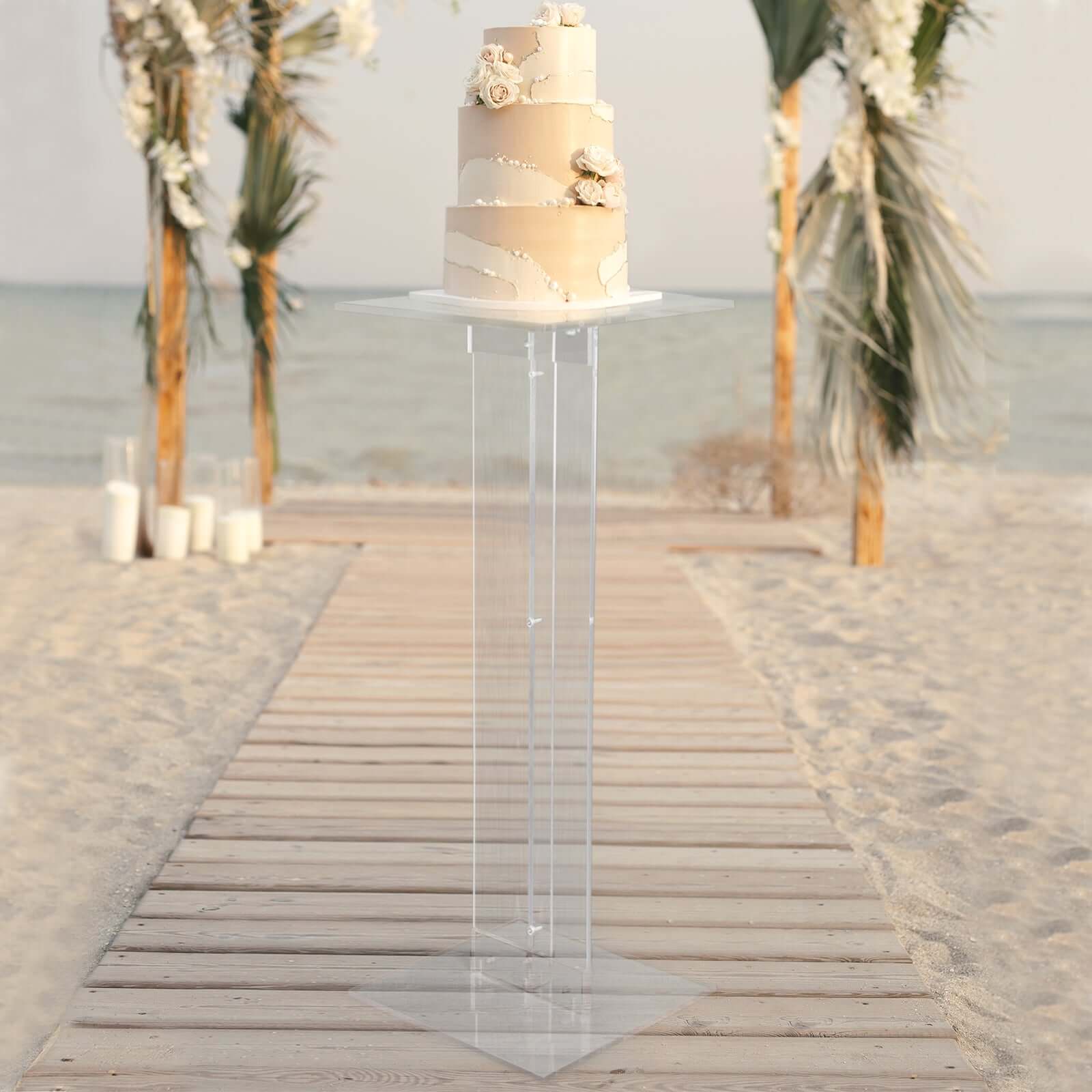 Acrylic Wedding Aisle Display Stand Flower Pedestal with Square Bases Clear - Durable 10mm Thick Centerpiece for Events 46