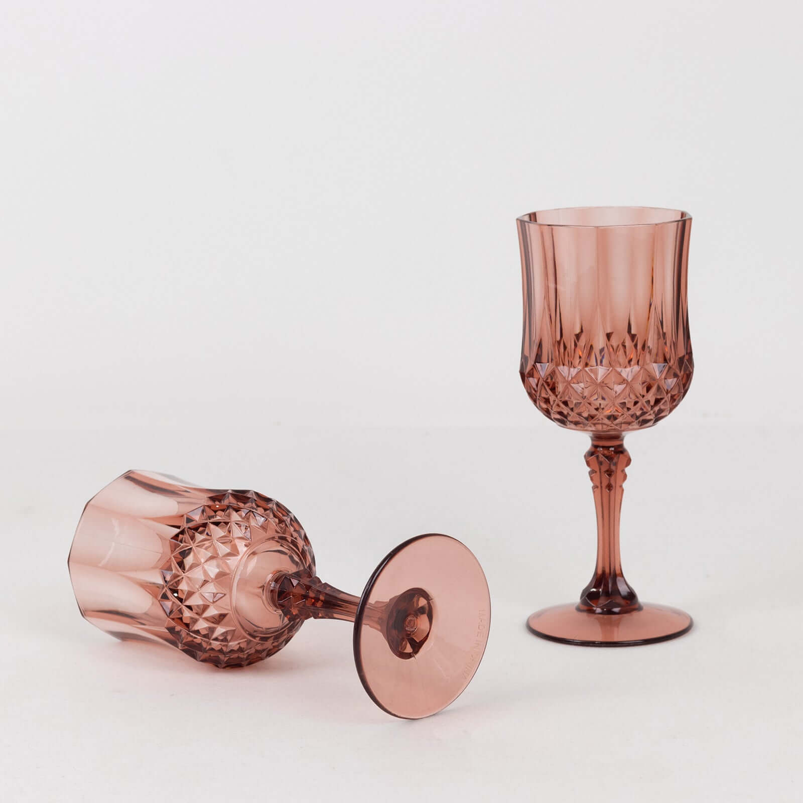 6-Pack Plastic Cocktail Goblets Dusty Rose Transparent Crystal Cut - Shatterproof Drinkware 8oz
