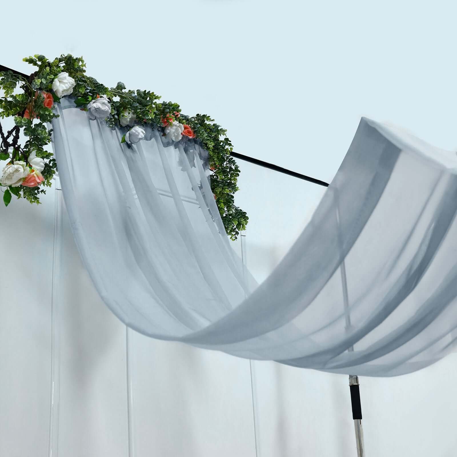 5ftx14ft Premium Dusty Blue Chiffon Curtain Panel, Durable Flame Resistant Backdrop Ceiling Drapery With Rod Pocket