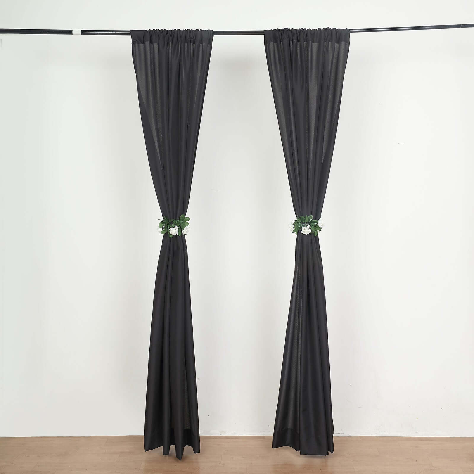 2 Pack Black Polyester Event Curtain Drapes, 10ftx8ft Backdrop Event Panels With Rod Pockets 130 GSM