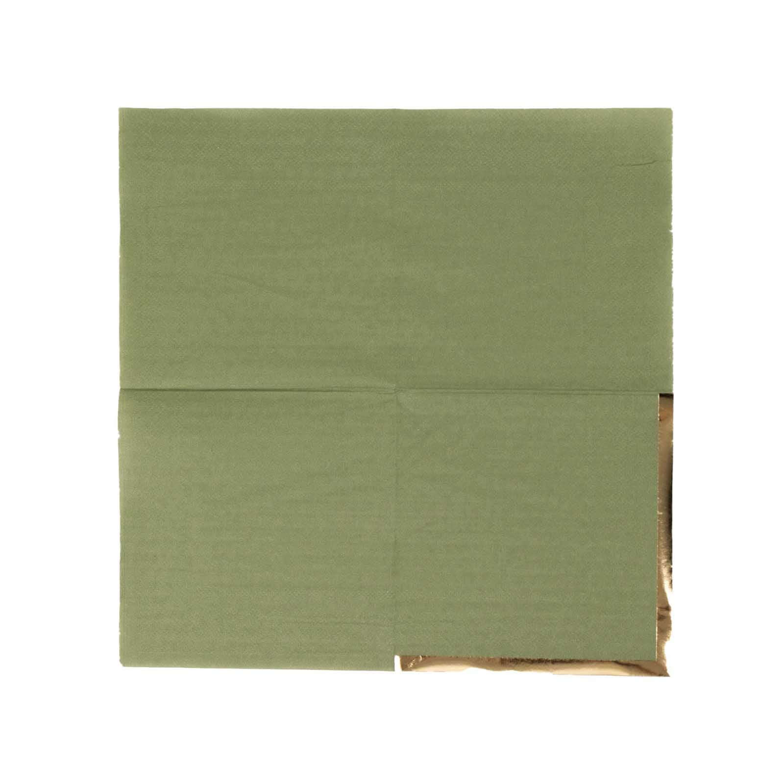 50-Pack Paper Beverage Napkins Olive Green with Gold Foil Edge - 2 Ply Disposable Soft 18GSM Cocktail Napkins 5x5