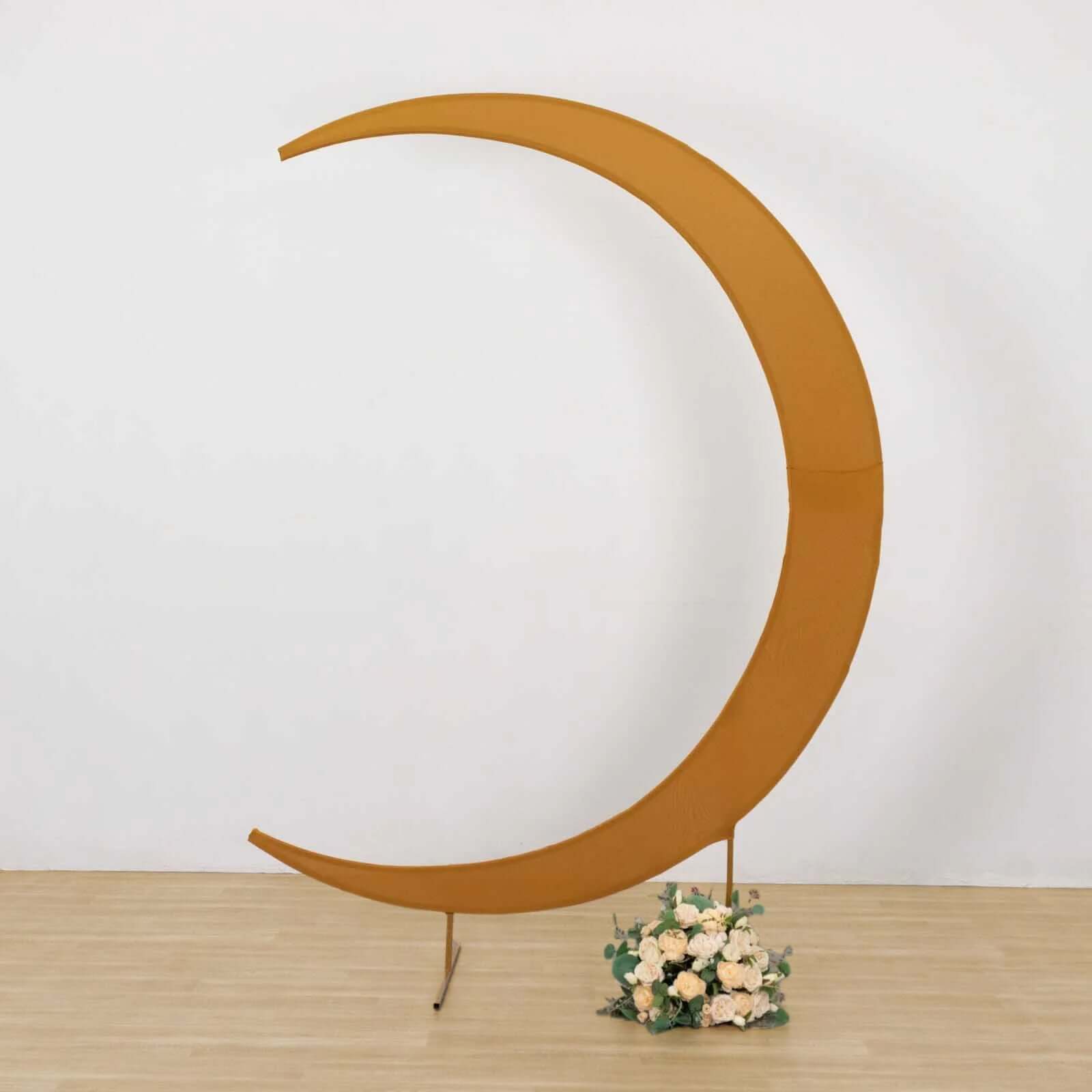 7.5ft Gold Spandex Crescent Moon Wedding Arch Cover, Custom Fitted Chiara Backdrop Stand Cover