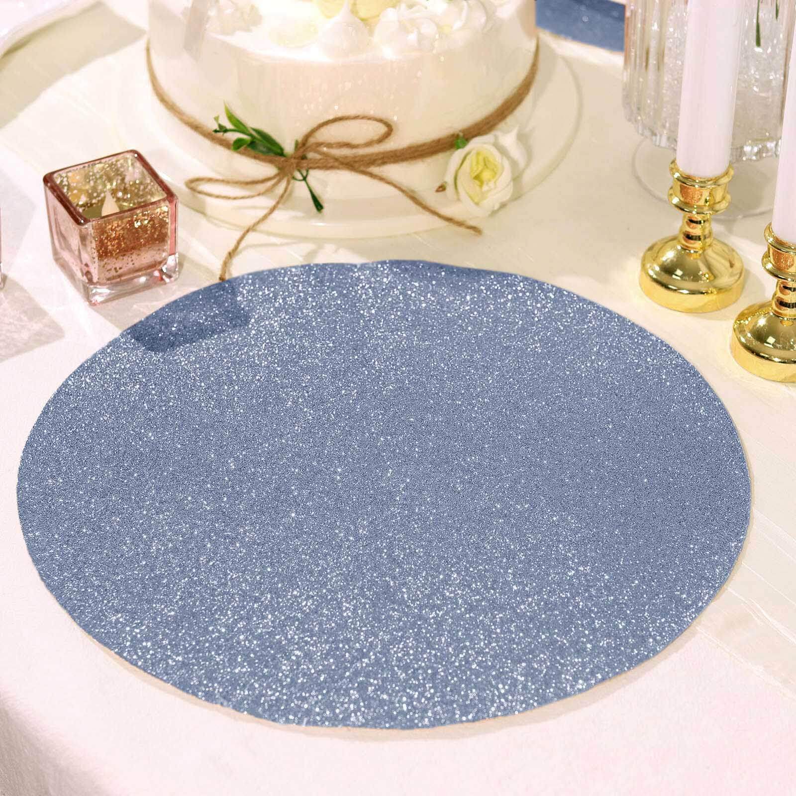 6-Pack Placemats Glitter Design Dusty Blue Sparkle Round - Non-Slip Decorative Dining Table Mats 13