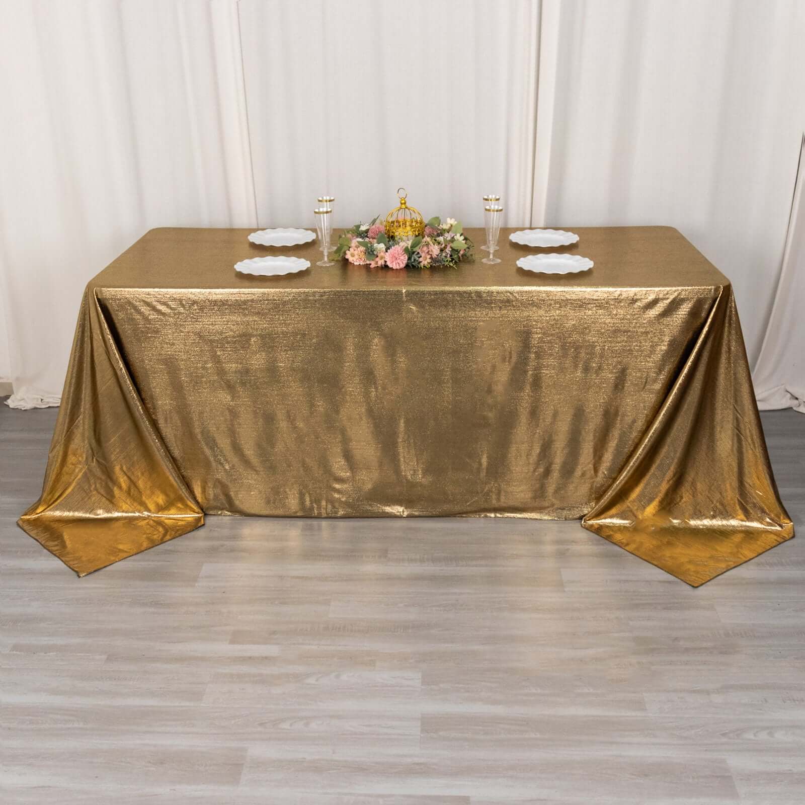 Sequin Dots Polyester 90x132 Rectangle Tablecloth Shimmering Antique Gold - Seamless, Glittering & Wrinkle Free Table Cover