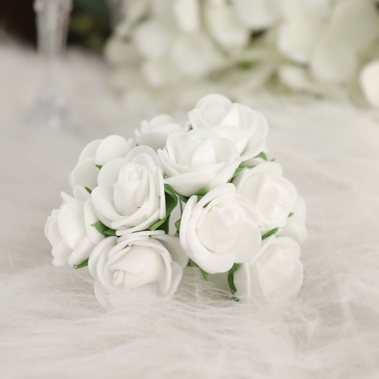 48 Roses 1 White Real Touch Artificial DIY Foam Rose Flowers With Stem, Craft Rose Buds