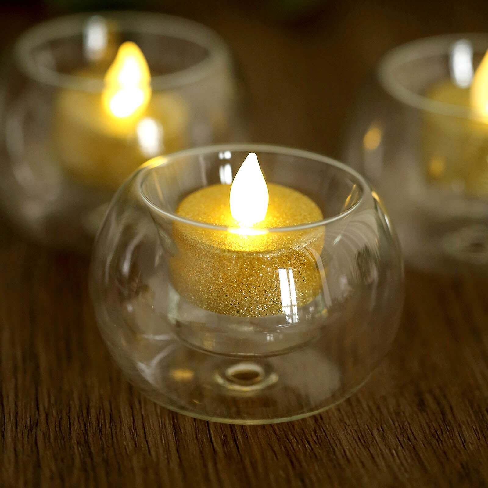 6-Pack Glass Tealight Candle Holders Crystal Clear Globe Design - Votive Candle Holders for Events 3