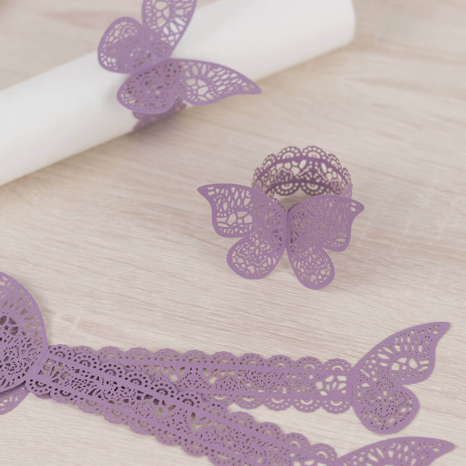 12-Pack Paper Napkin Rings Laser Cut Butterfly Lavender Shimmery - Decorative Serviette Holders