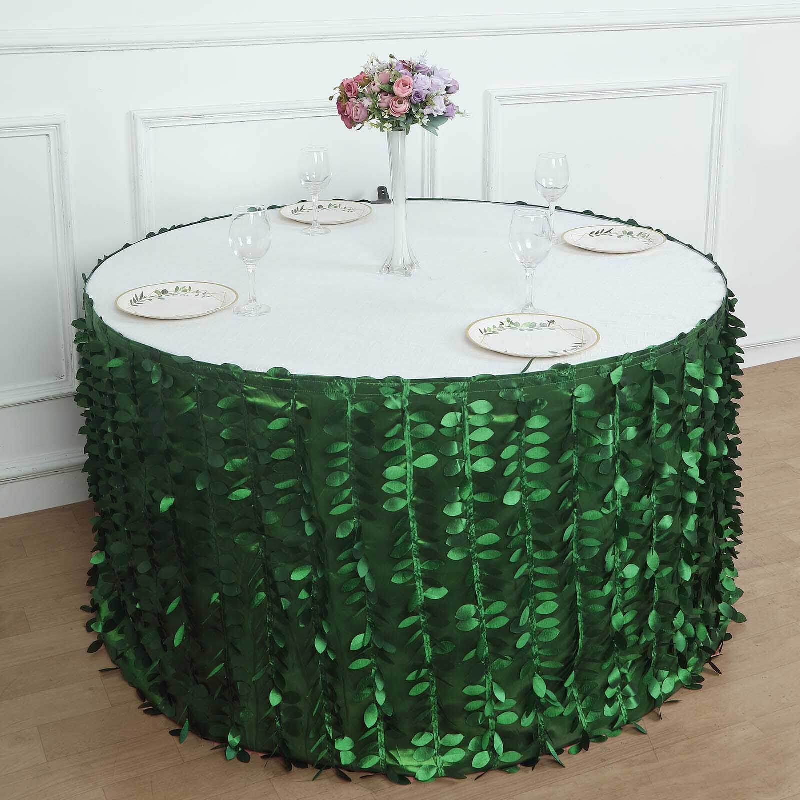 Taffeta Fabric 21ft Table Skirt Green 3D Leaf Petal Design - Exquisite & Stylish Event Table Cover