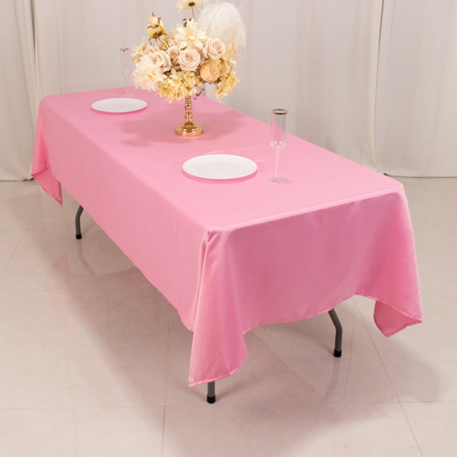 Lamour Satin 60x102 Rectangle Tablecloth Pink - Durable & Silky Soft Feel Table Cover