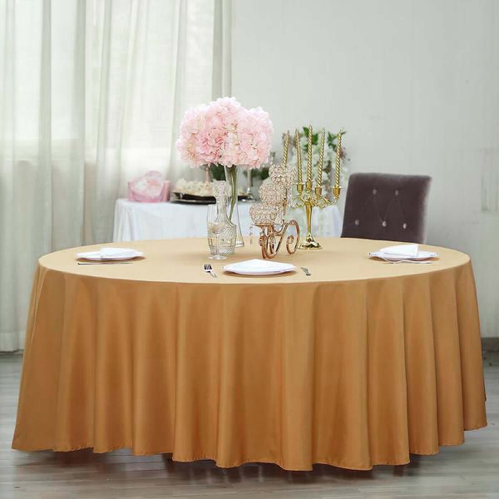 Polyester 120 Round Tablecloth Gold - Seamless Wrinkle-Resistant Design for Weddings