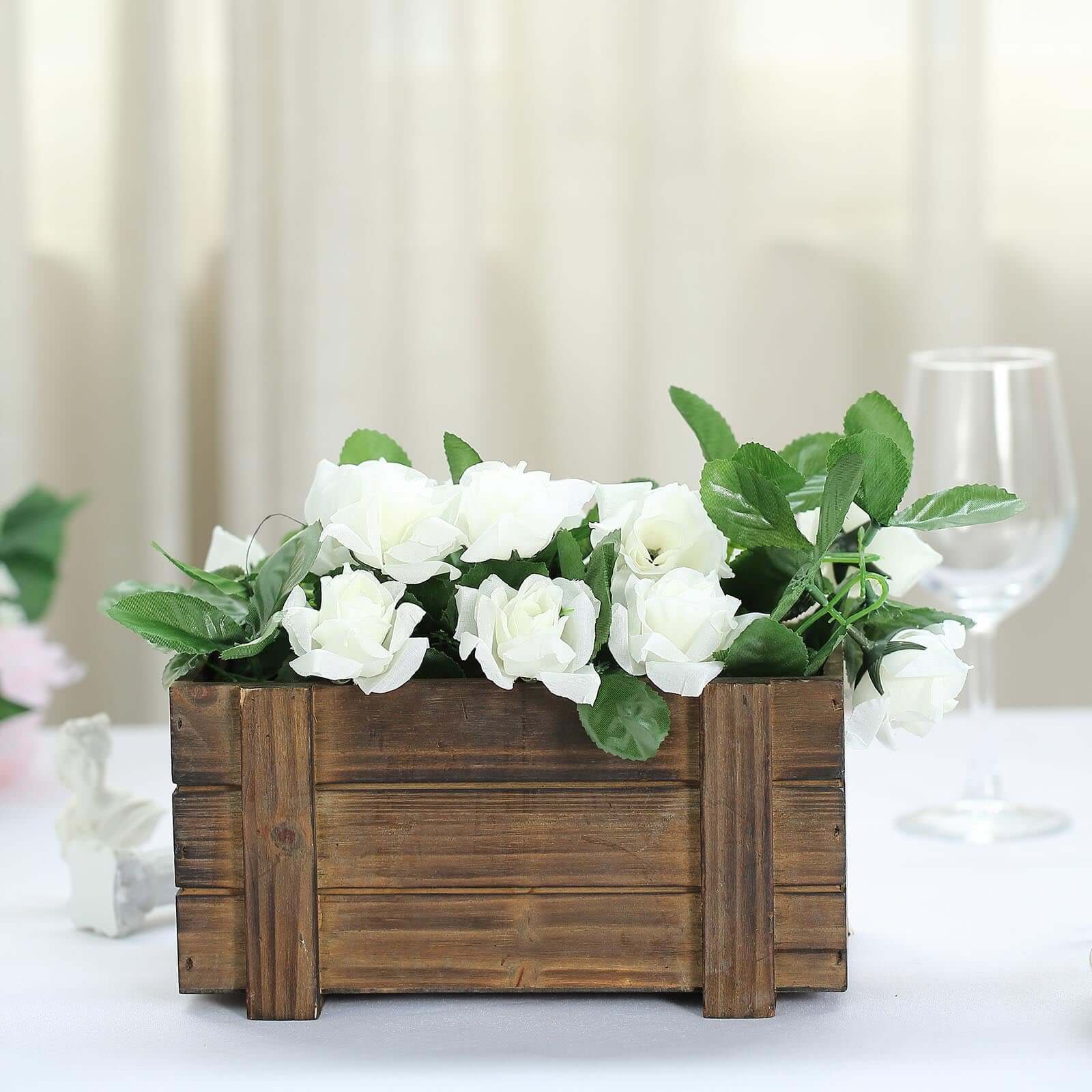 Rustic Wood Planter Boxes Smoked Brown 2-Pack - Perfect Natural Decor with Removable Plastic Liners for Weddings 10x5