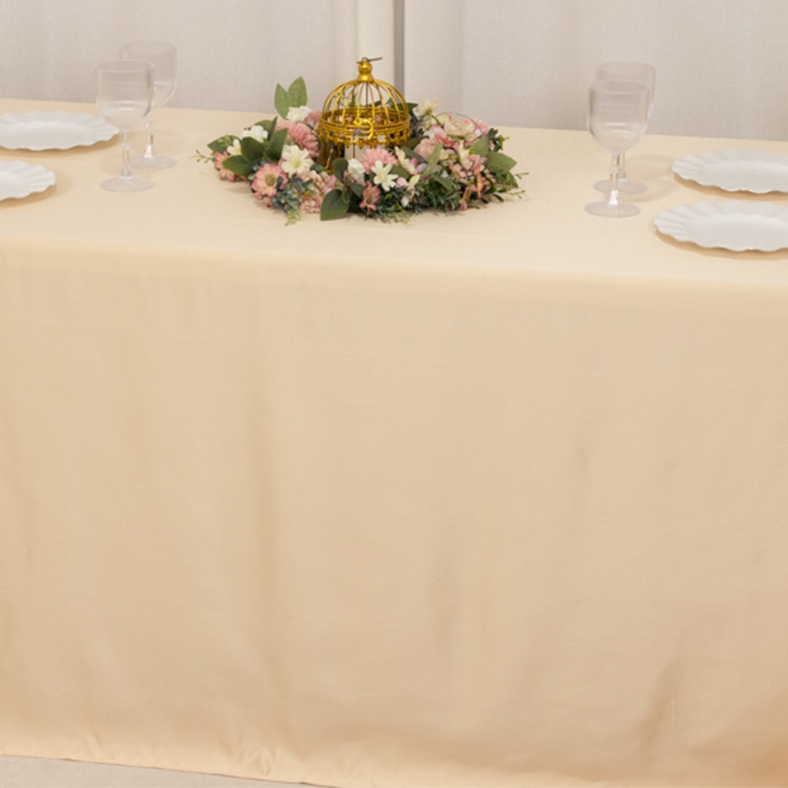 Lamour Satin 90x132 Rectangle Tablecloth Beige - Soft & Silk-Like Seamless Table Cover