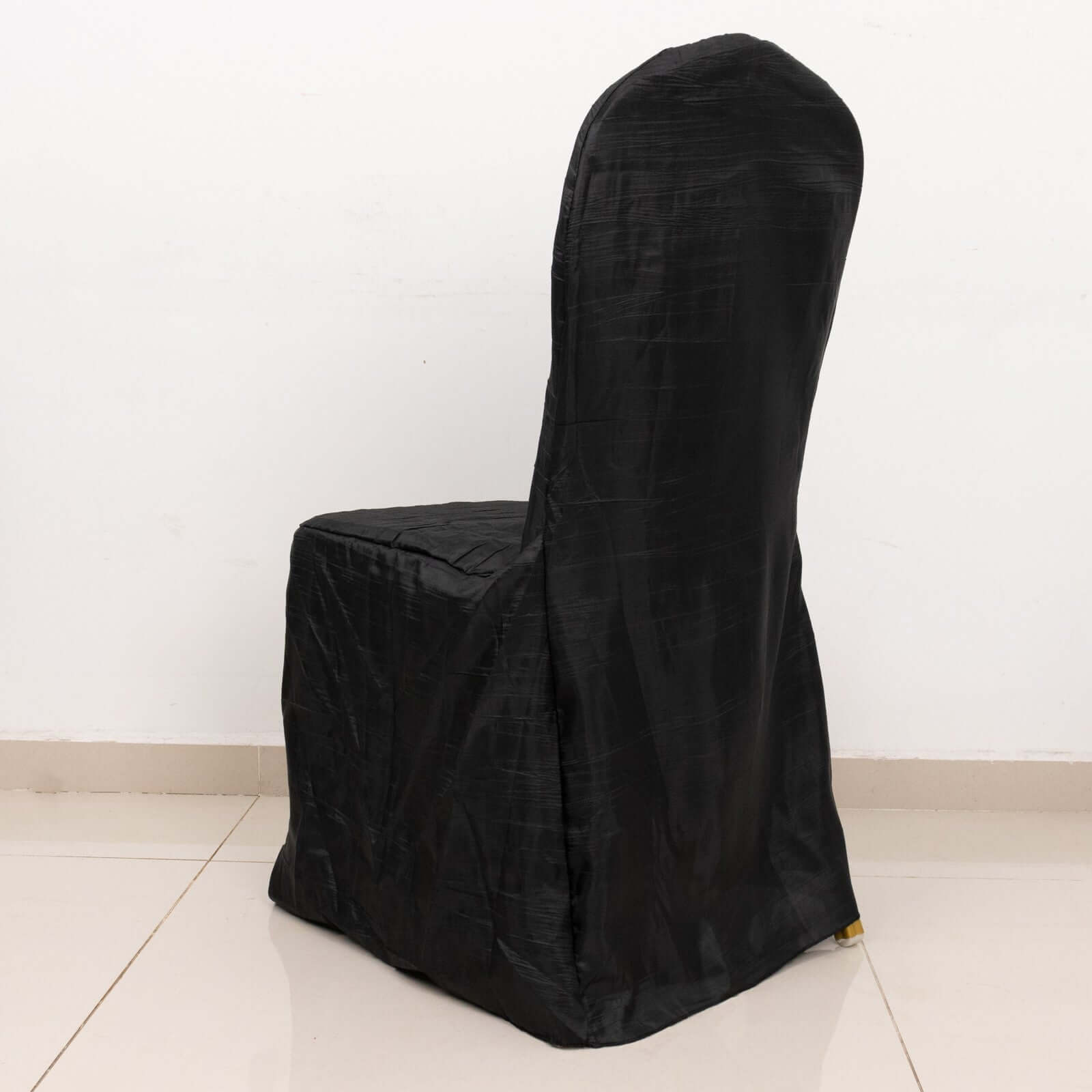 Crinkle Crushed Taffeta Chair Cover for Banquet Chairs Black - Reusable Slipcover