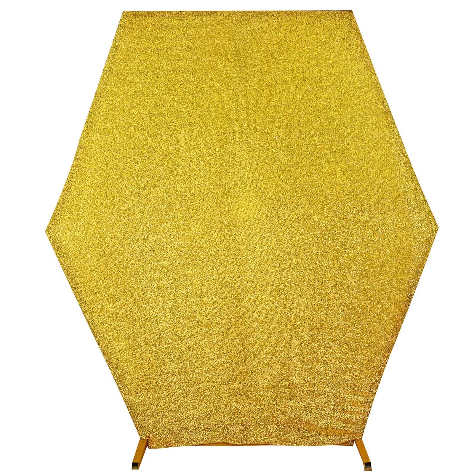 8ftx7ft Gold Metallic Shimmer Tinsel Spandex Hexagon Wedding Arbor Cover, 2-Sided Backdrop