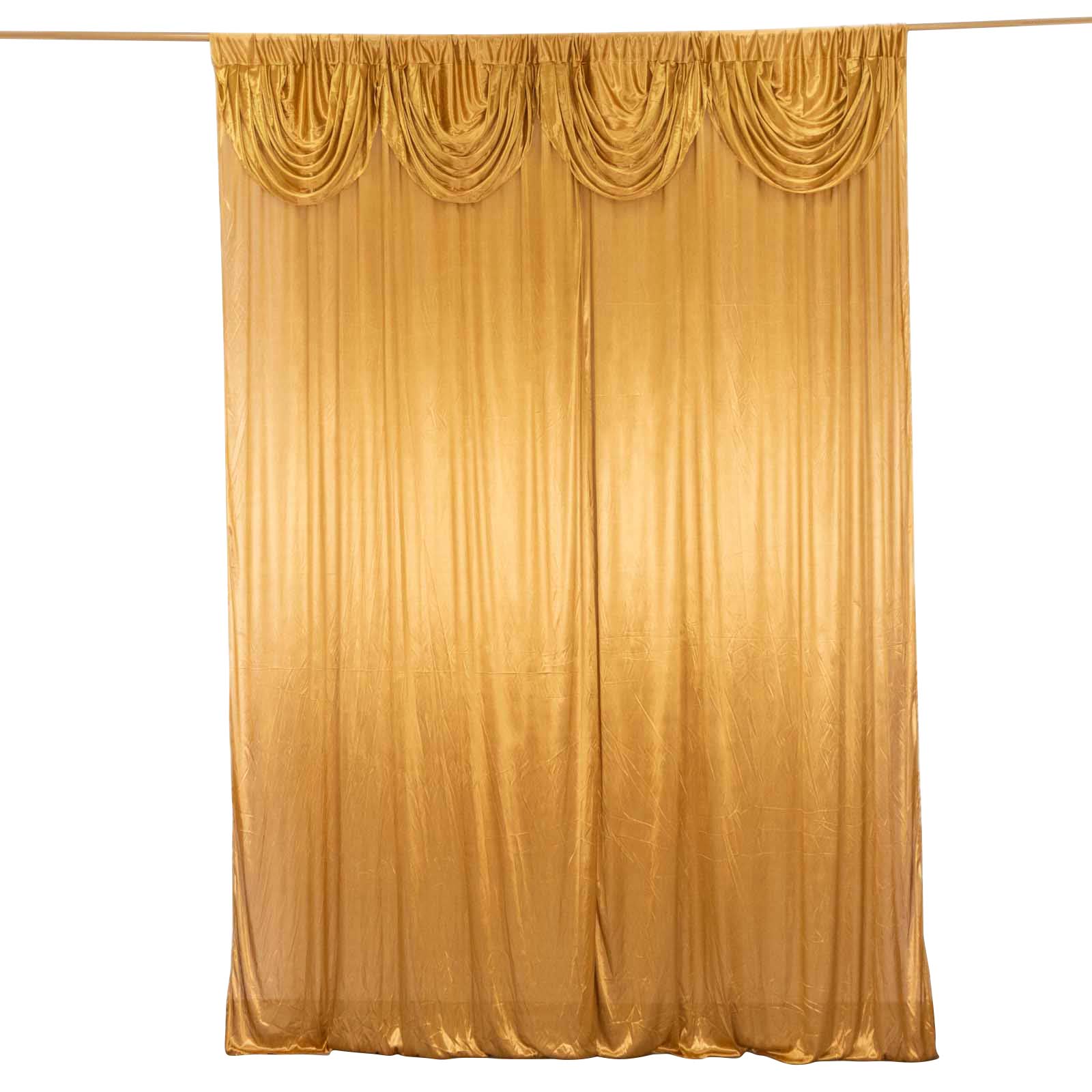 10ftx10ft Gold Double Drape Pleated Satin Event Curtain Drapes, Glossy Photo Backdrop Event Panel