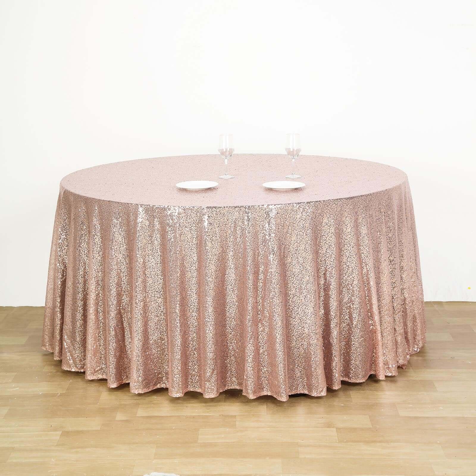 Sequin 132 Round Tablecloth Rose Gold - Seamless Dazzling Table Cover