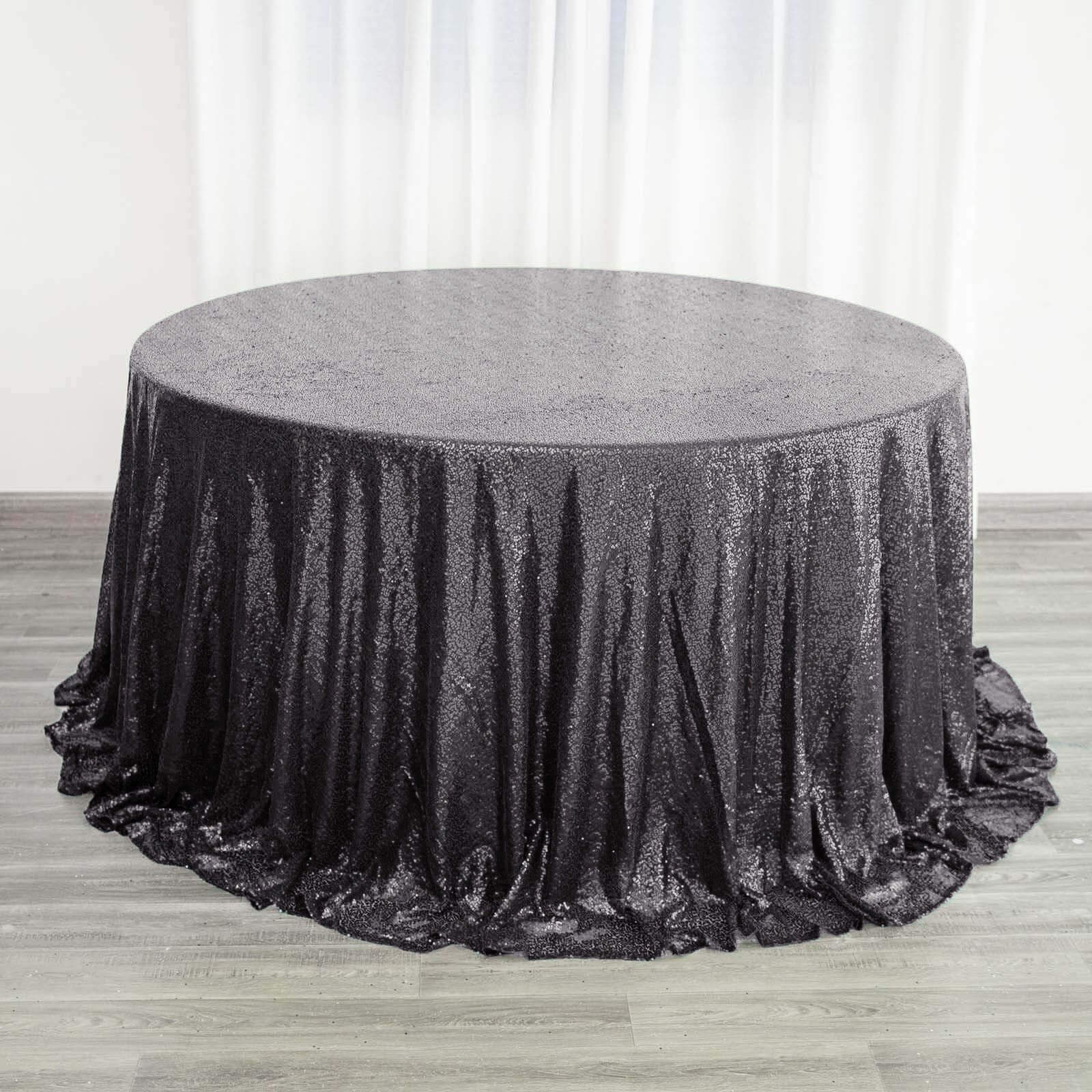 Sequin 132 Round Tablecloth Black - Seamless Dazzling Table Cover