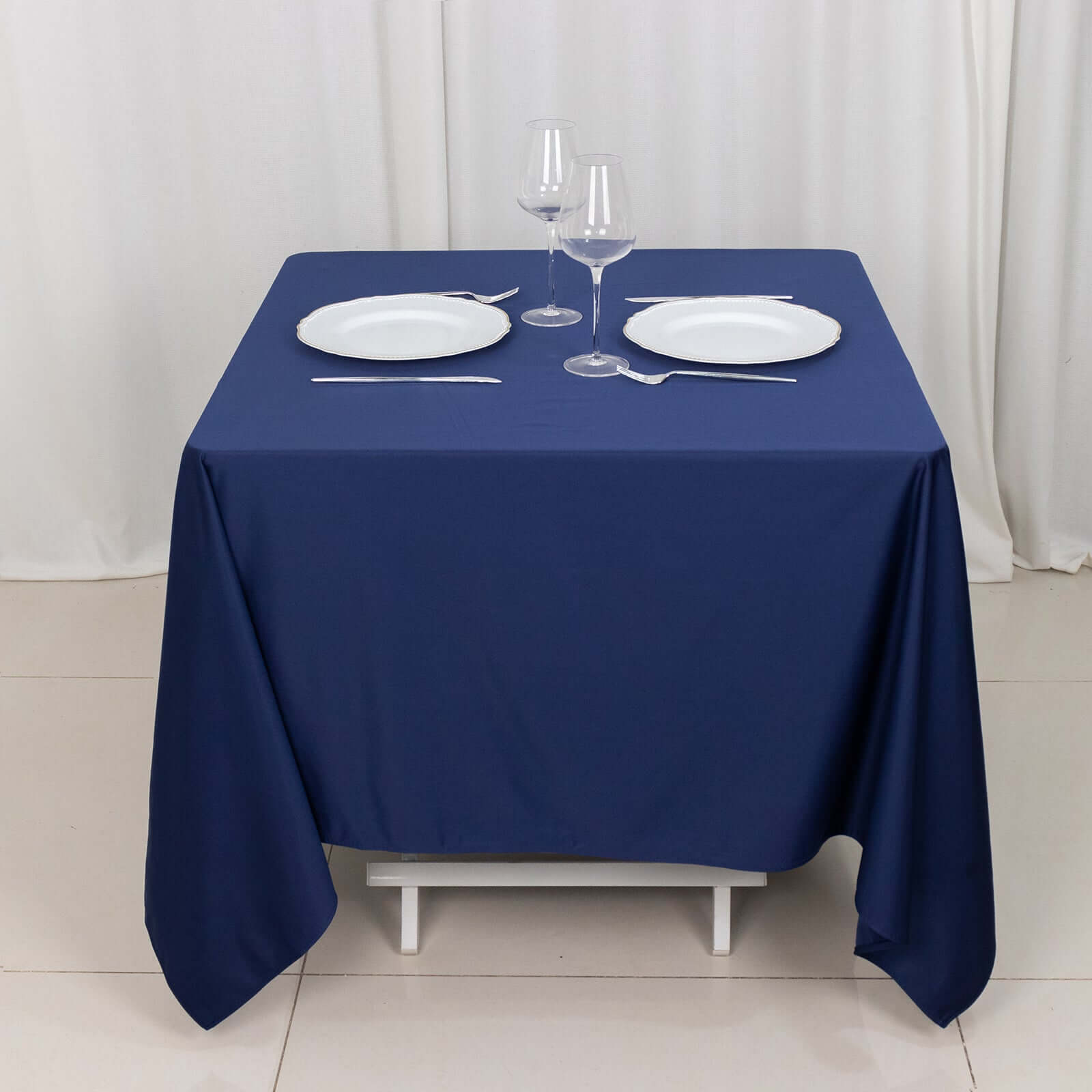 Premium Scuba Square 70x70 Tablecloth Navy Blue - Wrinkle Free & Stain Resistant Table Cover