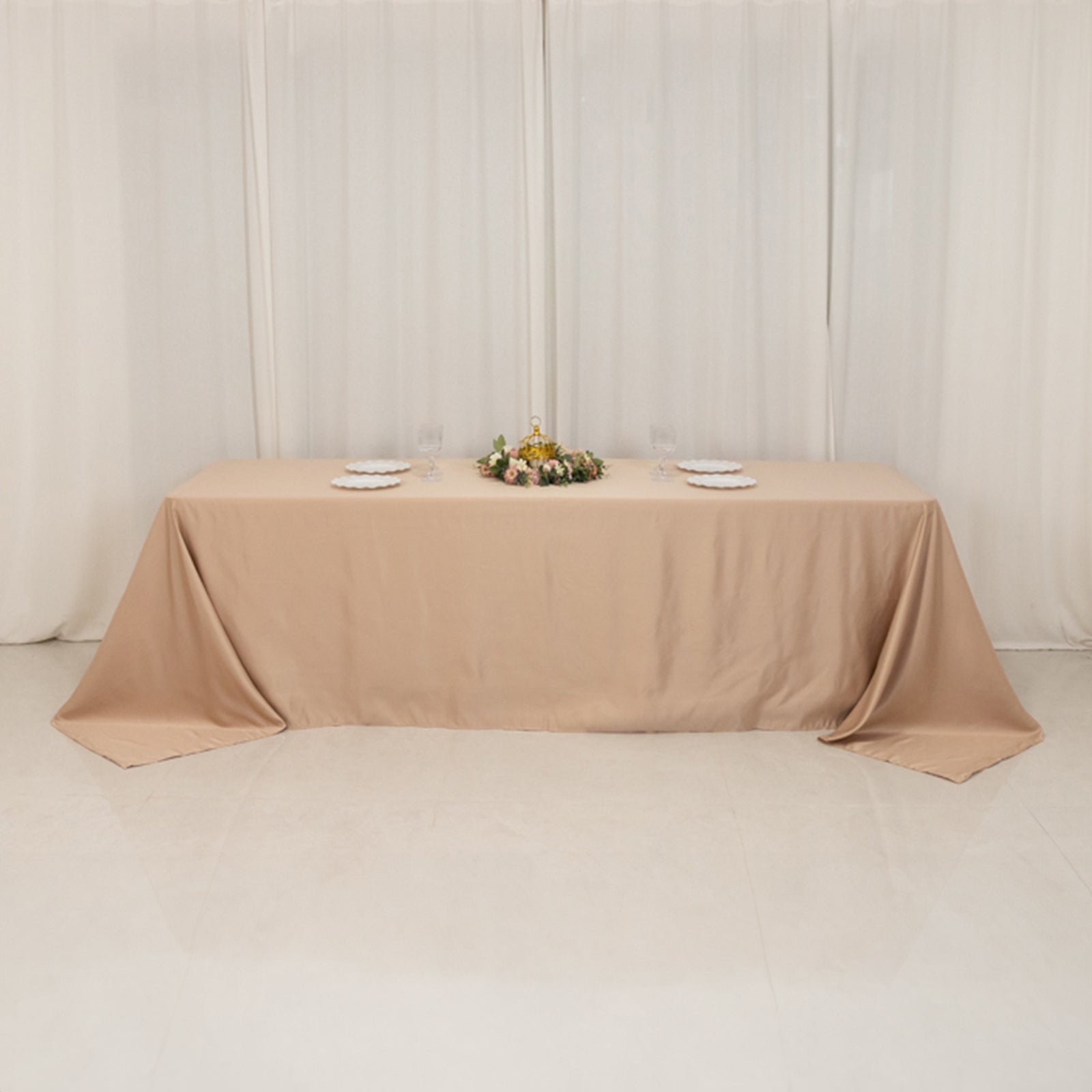 Lamour Satin 90x156 Rectangle Tablecloth Nude - Luxurious, Soft Seamless Table Cover